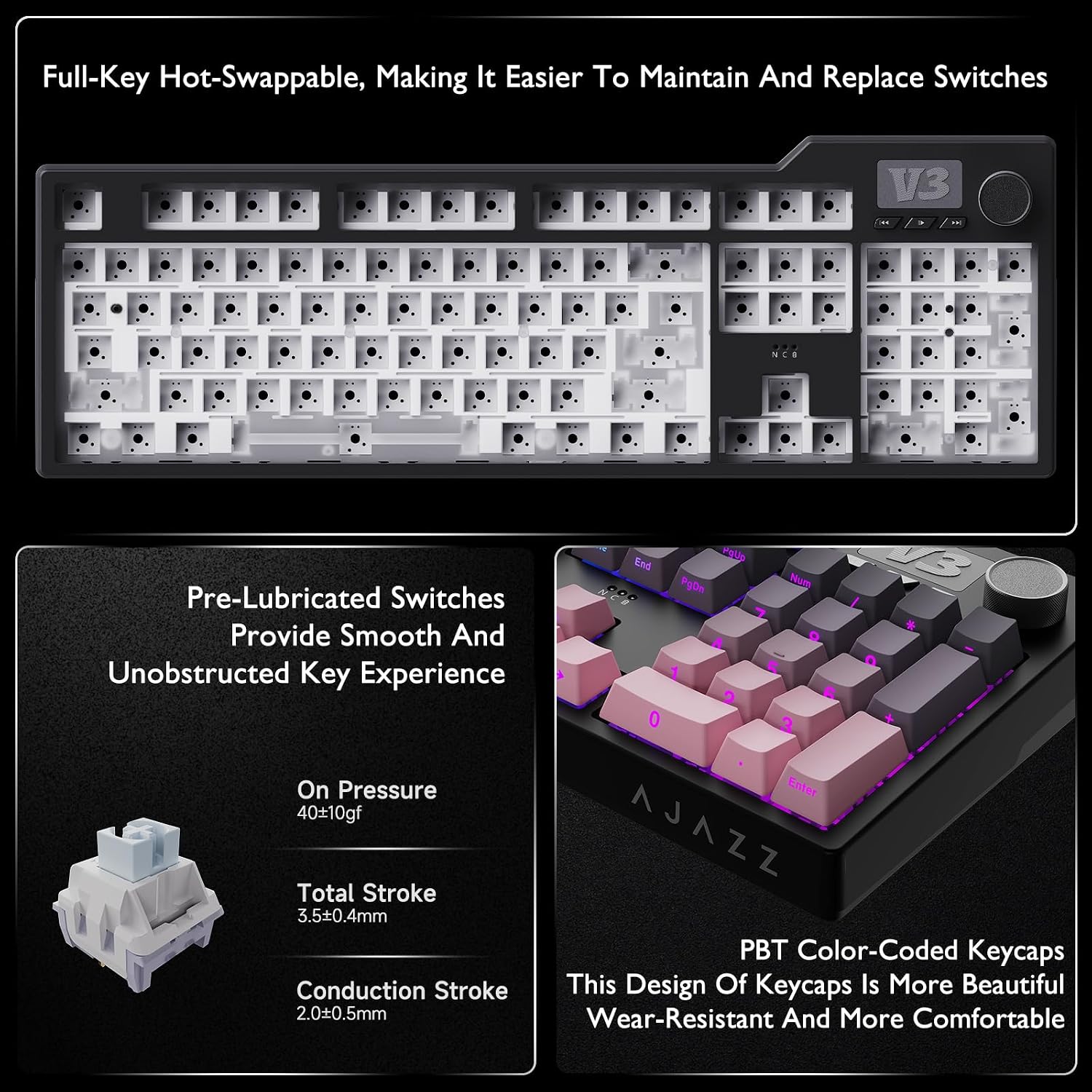 Thumbnail 3 de NACODEX AK35I V3 104-Key Wired Gaming Keyboard with Gasket Mount and PBT Keycaps