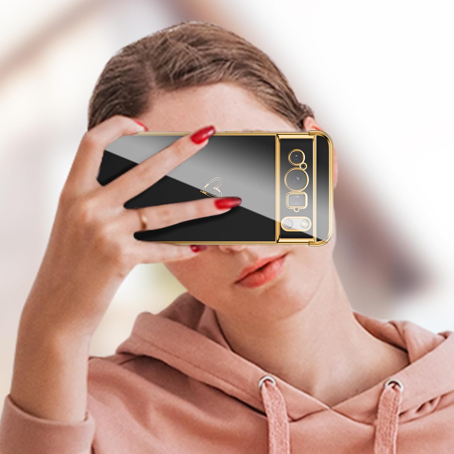 Thumbnail 4 de ZTOFERA Hülle für Google Pixel 8 Pro – weiche Silikon-Handyhülle mit Herzmuster und goldener Kante