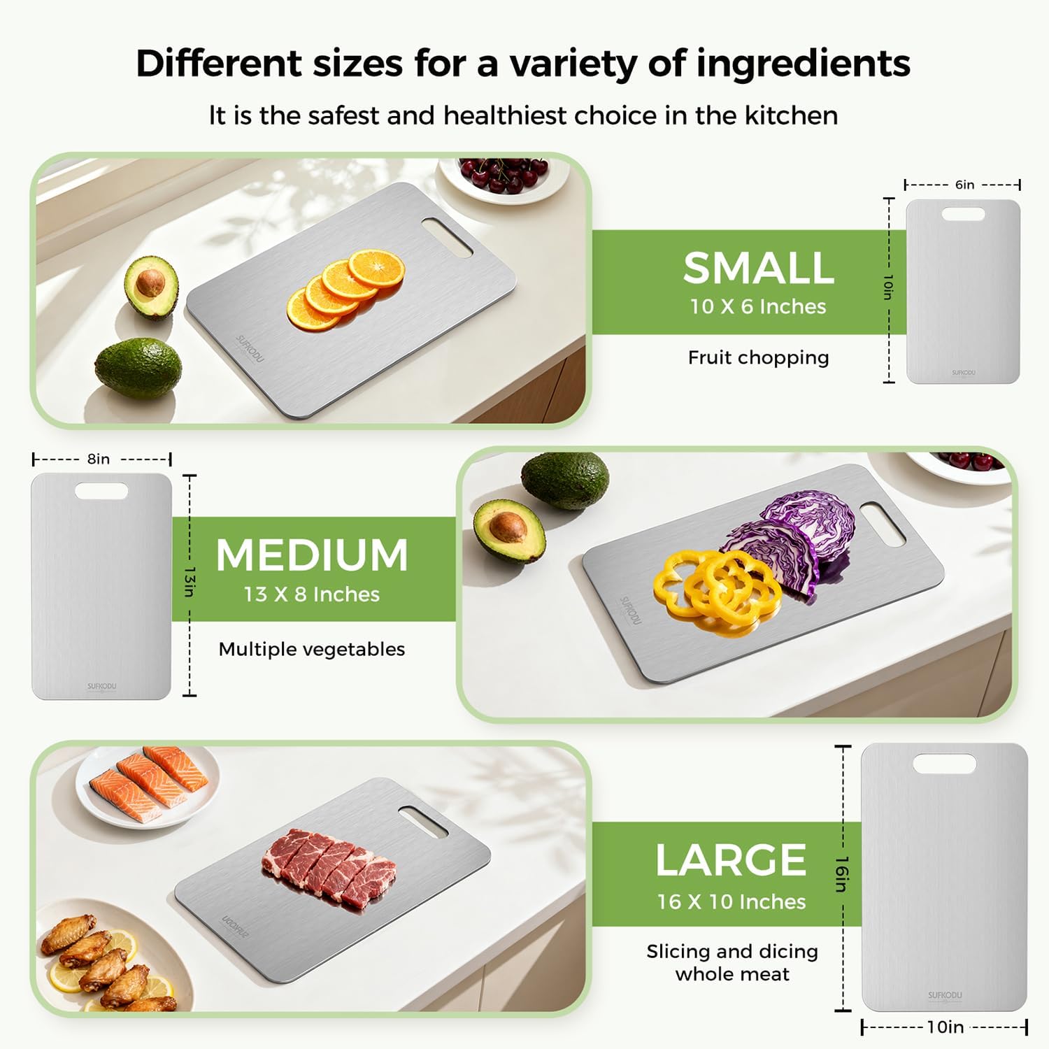 Thumbnail 2 de 3 Piece Titanium Cutting Boards for Kitchen – Double-Sided, Non-Toxic & Dishwasher Safe