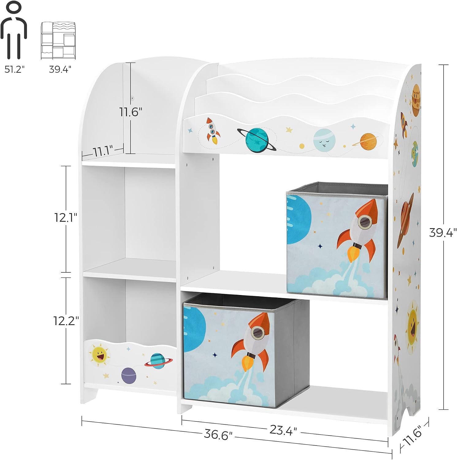 Detalle de SONGMICS UGKR42WT Kids’ Toy and Book Organiser with 2 Fabric Drawers
