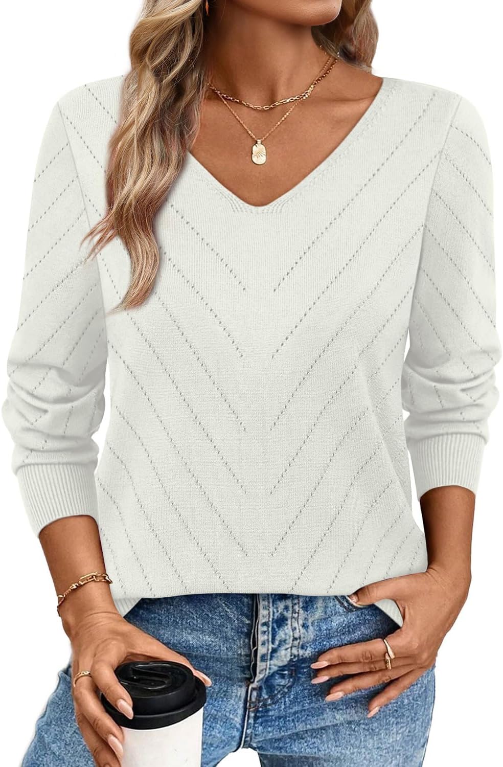 Detalle 2 de WIHOLL Women's V Neck Knit Sweater 2026