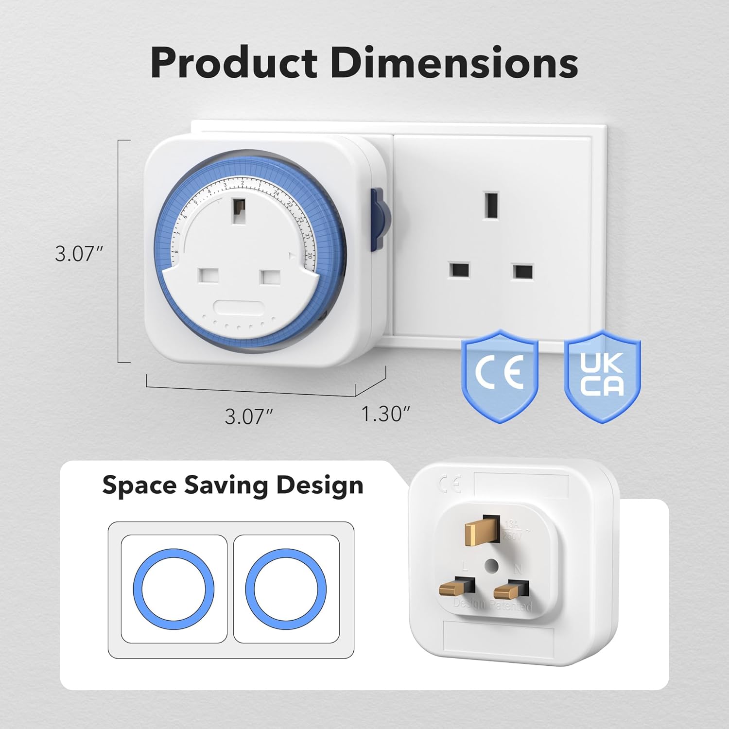 Detalle de HBN Mechanical Timer Plug Socket (24 Hour, 13A/3120W) – UK Indoor Plug-In Timer, 3 Pack