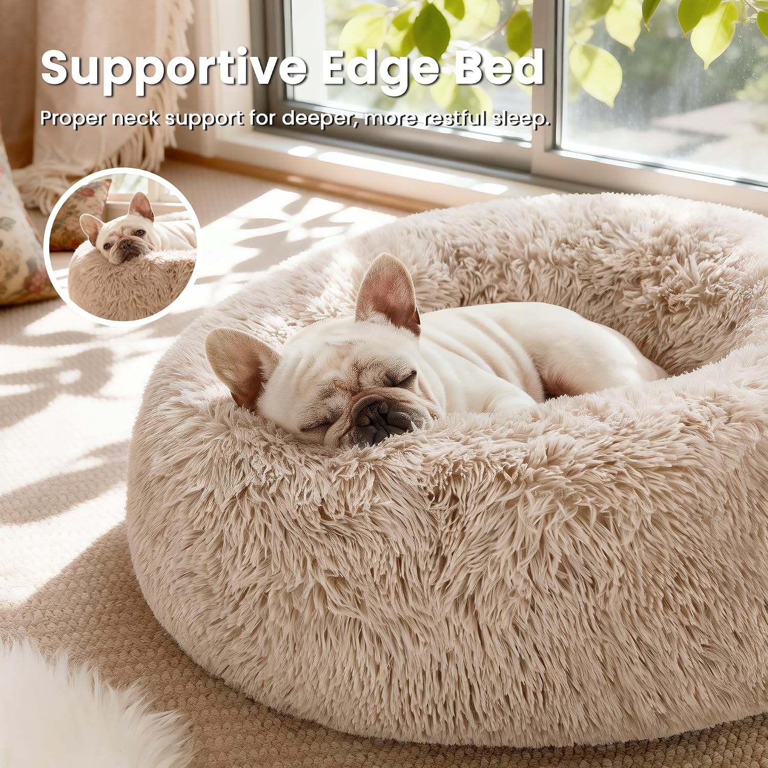 Detalle de Love's cabin 24-Inch Faux-Fur Donut Cat Bed with Raised Rim