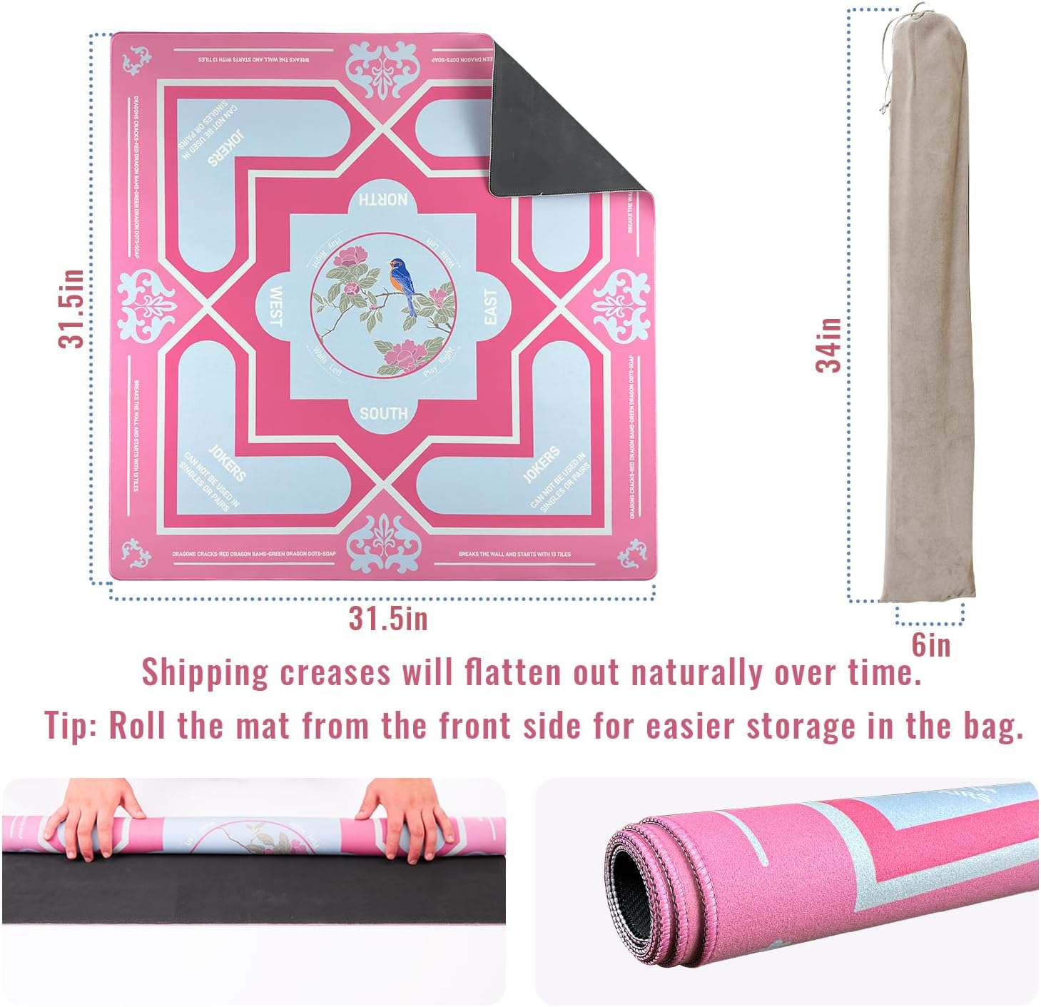 Thumbnail 4 de Mahjong Mat 31.5 x 31.5 inches - Non-Slip, Noise-Reducing Surface with Bag