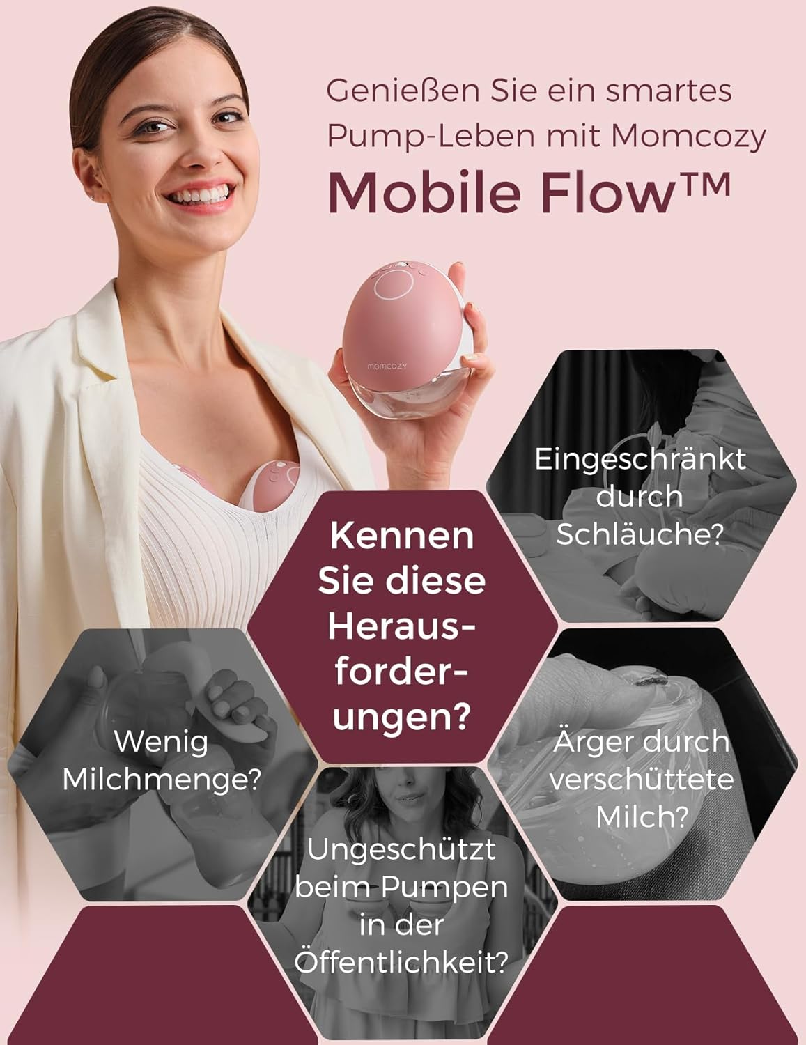 Thumbnail 2 de momcozy Mobile Flow M9 Upgrade – freihändige elektrische Milchpumpe mit App-Steuerung, 15 Saugstufen (24 mm, 2 Stück)