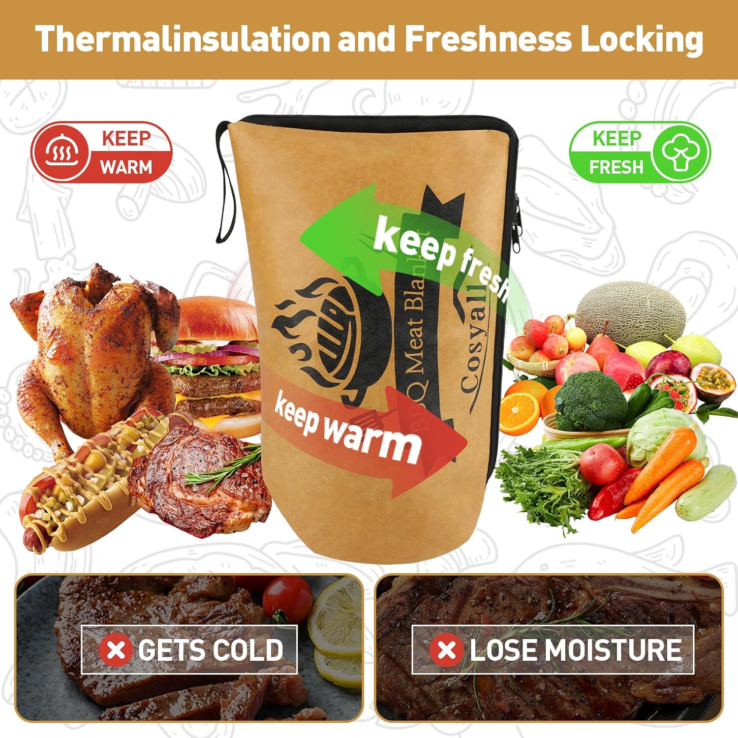 Thumbnail 2 de Cosyall BBQ Blanket for Resting Meat (15 in) – insulated smoker meat resting bag with wide mouth