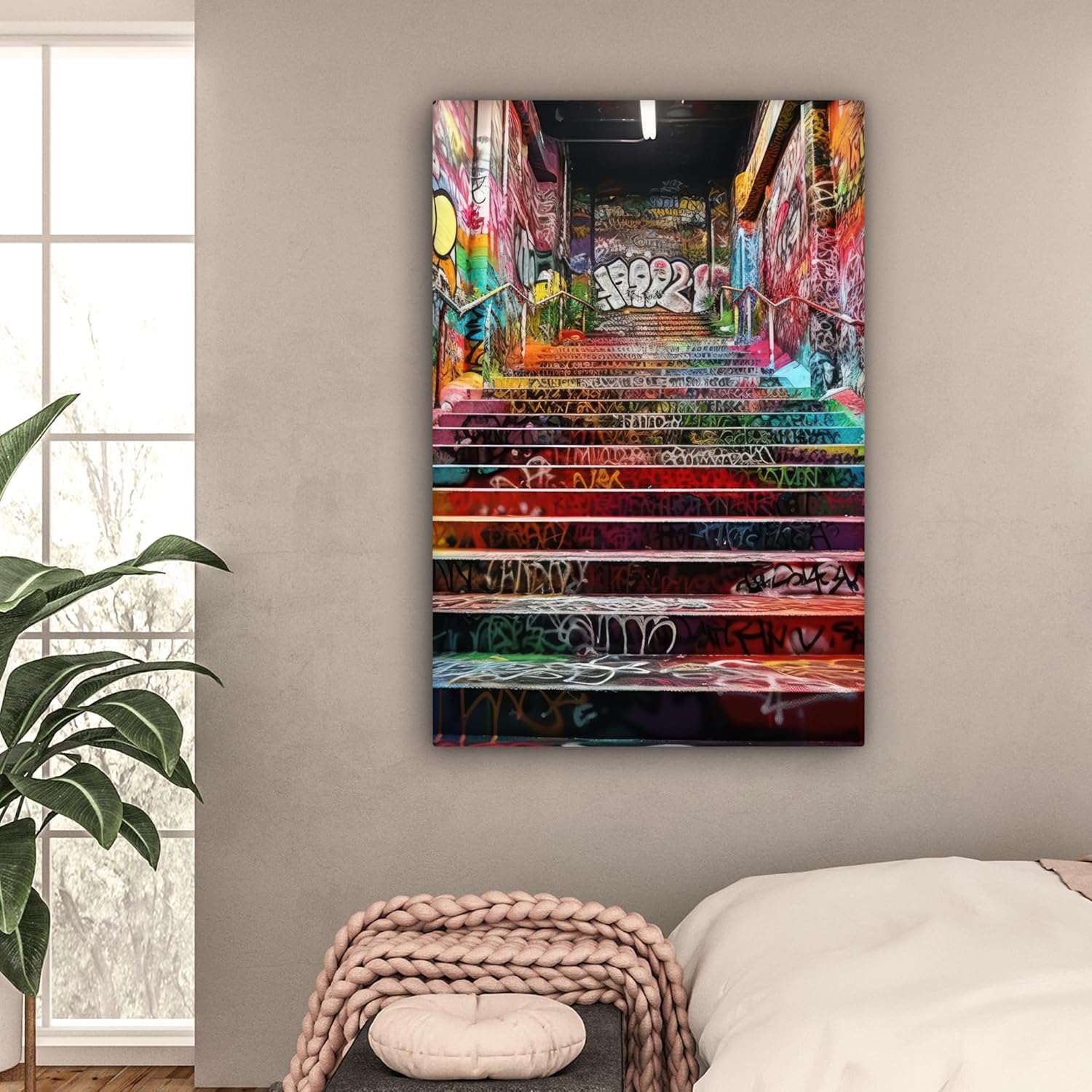 Thumbnail 1 de Impressions sur toile MuchoWow© 80x120 cm – déco murale Graffiti en couleurs, sans perçage