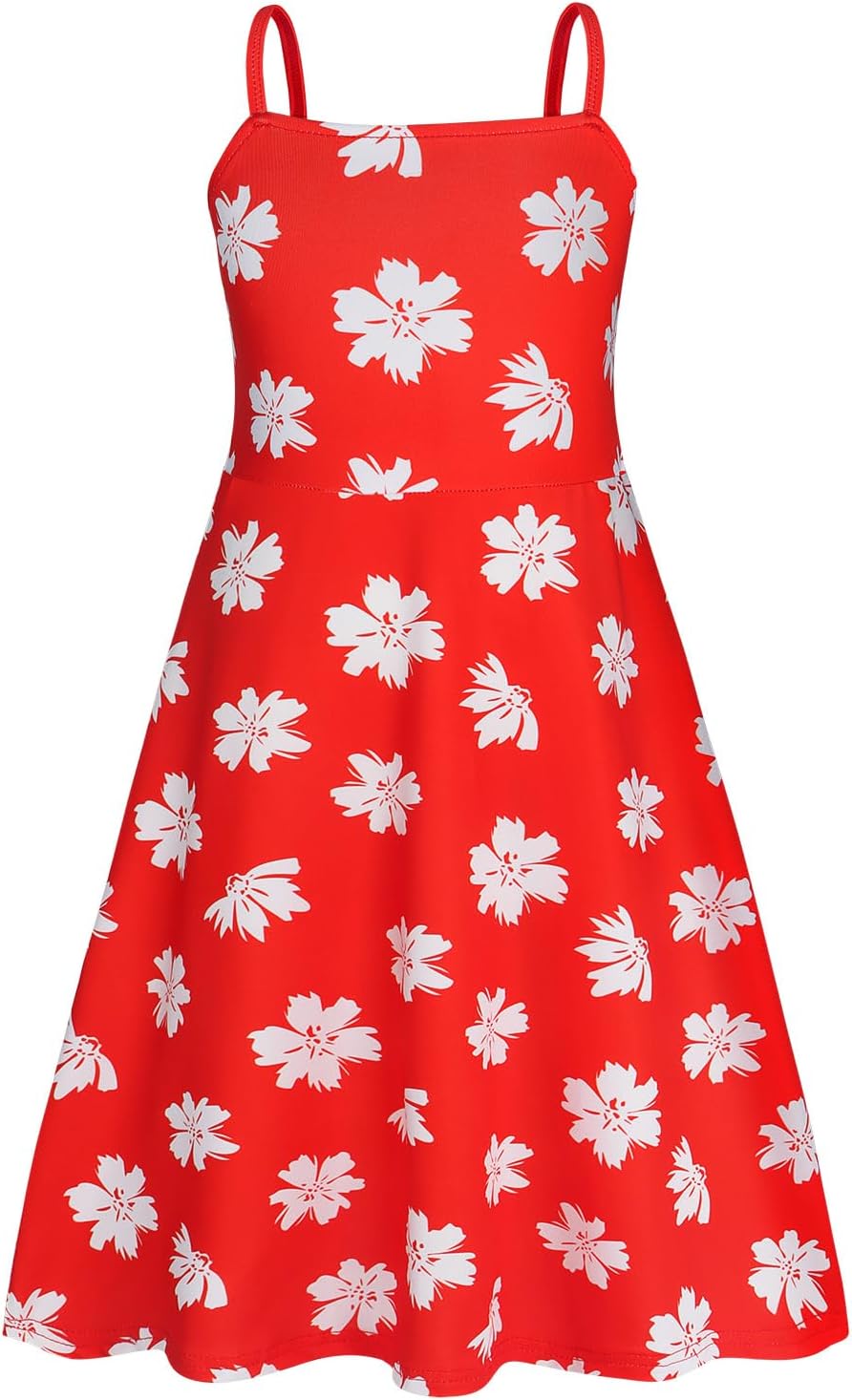 Detalle de Benylion beach dress Girls' Red Leaf Hawaiian Dress with Adjustable Straps