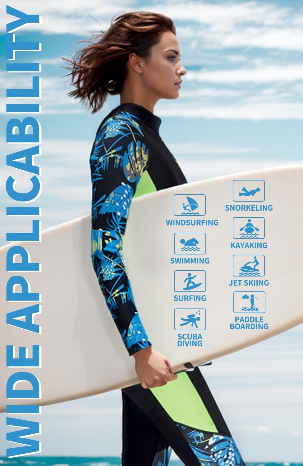 Thumbnail 4 de Yikayin Women’s 3/2mm Wetsuit with Back Zip – Full Length Neoprene for Diving, Snorkelling and Water Sports