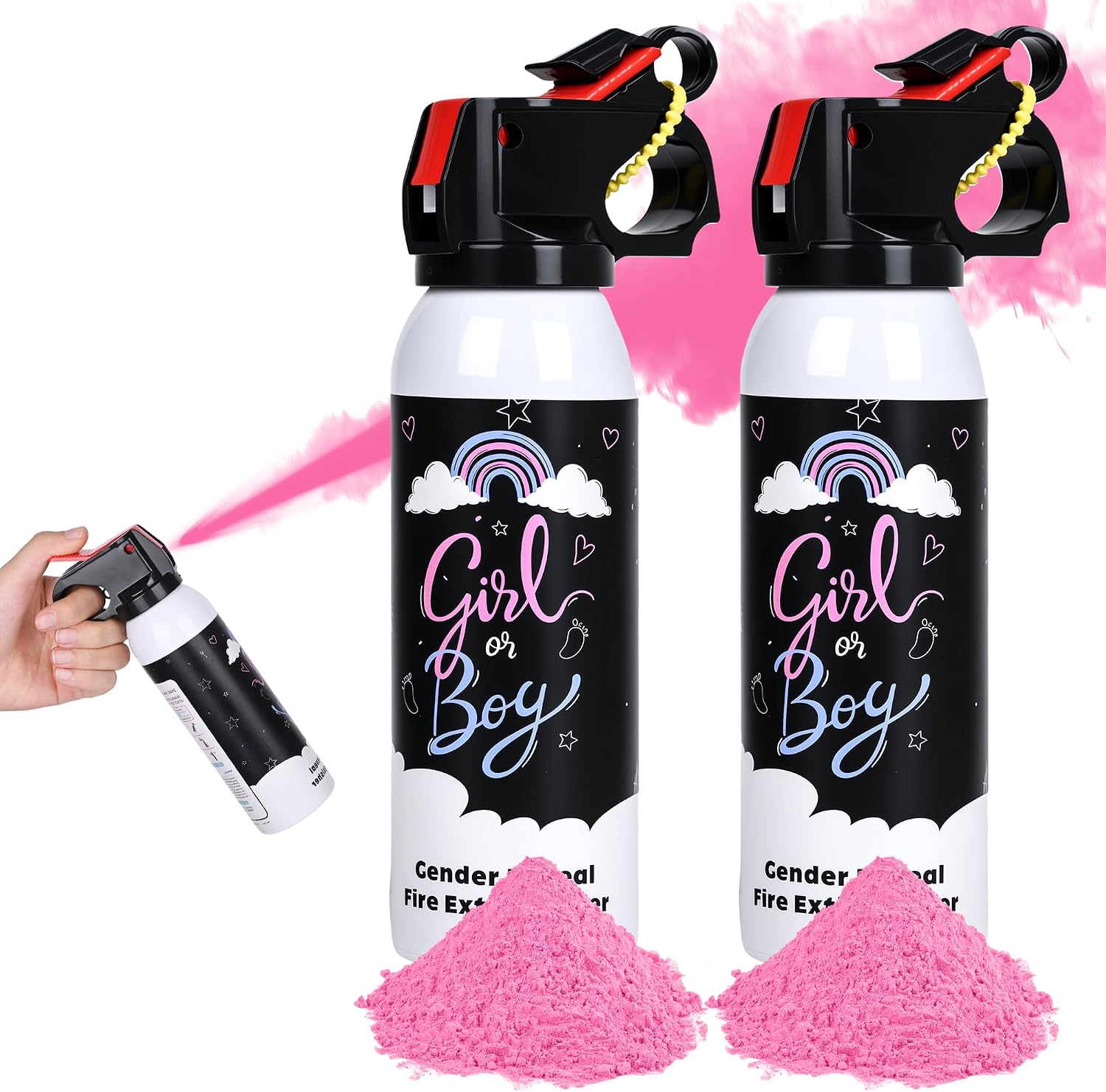 Detalle de Roze poederspray voor genderreveal, 2 spuitbussen met maïszetmeel