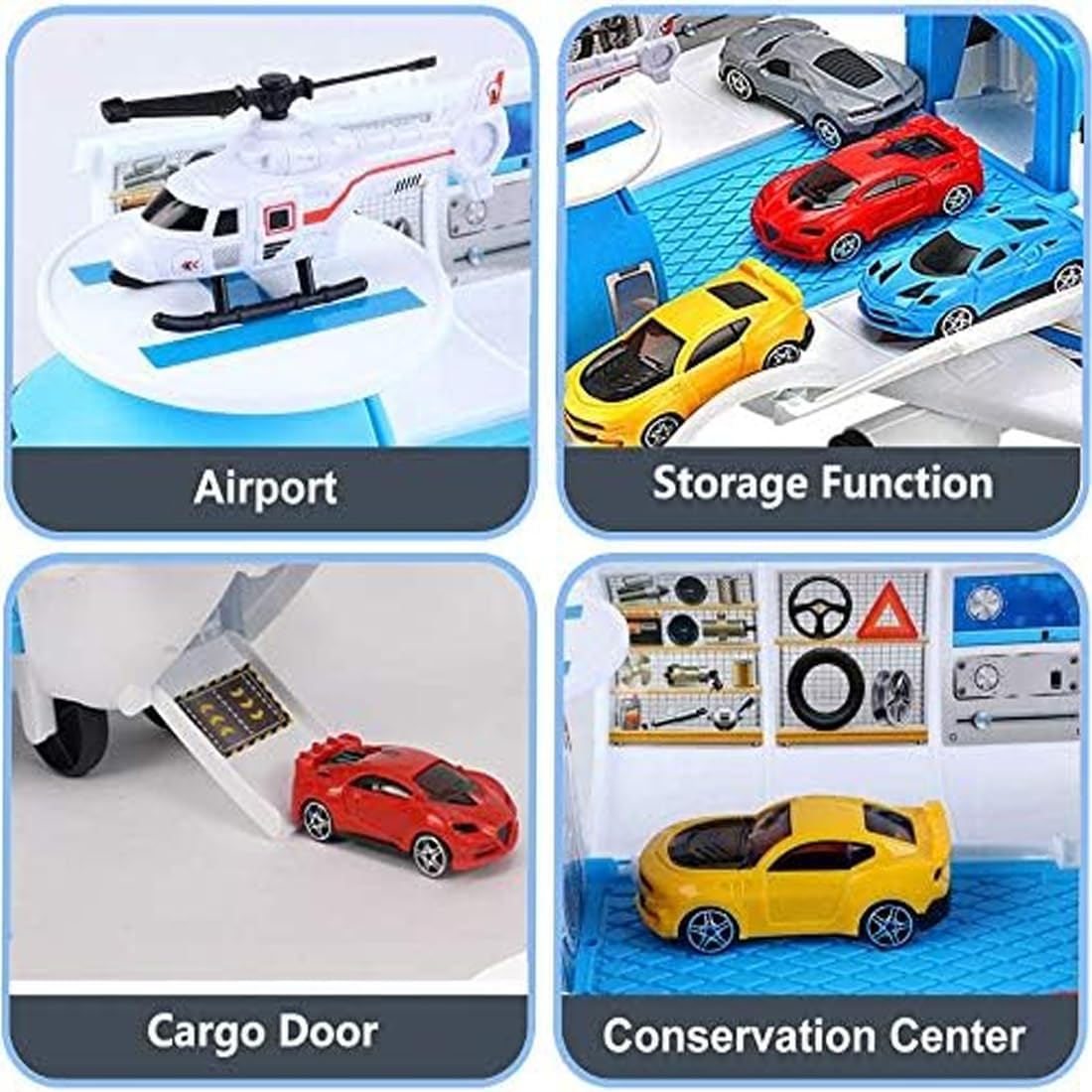 Detalle 2 de TocsQron 090001 Airplane Car Toy Set with City Play Mat and Mini Vehicles