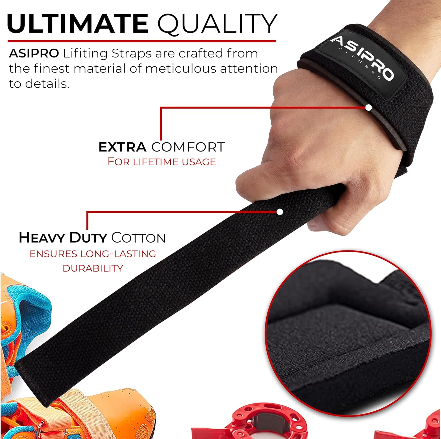 Thumbnail 6 de ASIPRO AS-STRP-01 Weightlifting Wrist Straps, 22-Inch Cotton with Neoprene Padding