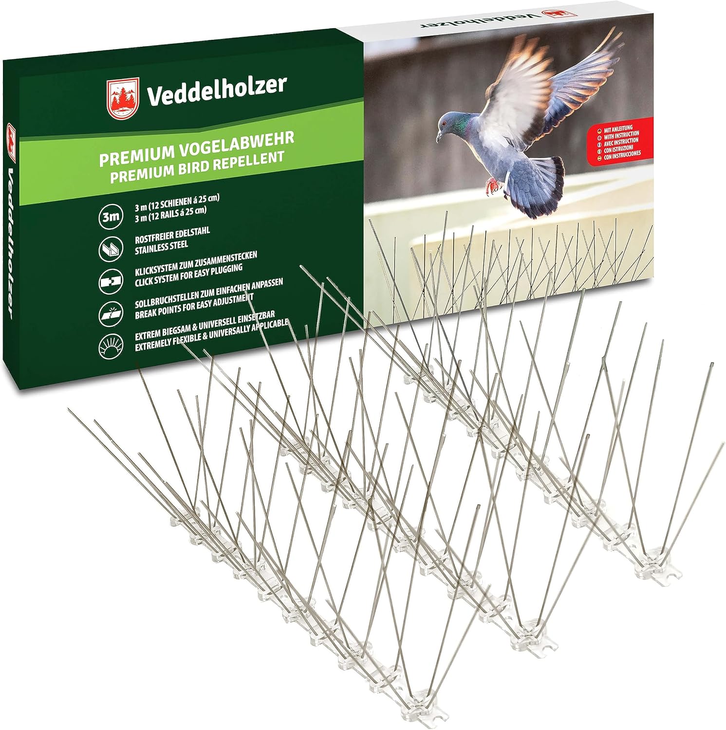 Detalle de Vogelabwehr-Spikes Edelstahl 3 Meter Universal
