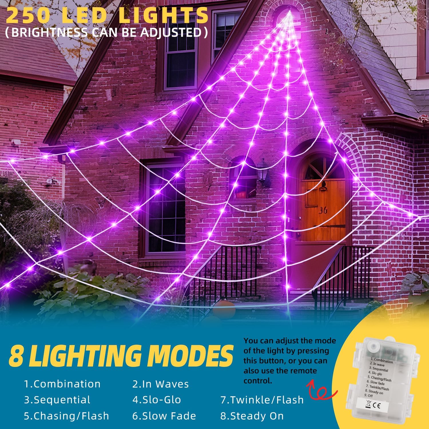 Detalle de inin IN-001 200-Inch Halloween Spider Web with 250 Purple LED Lights