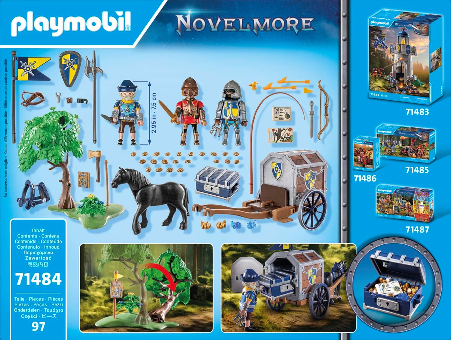 Detalle de PLAYMOBIL Novelmore 71484 transportwagen met goud en kantelbare boom