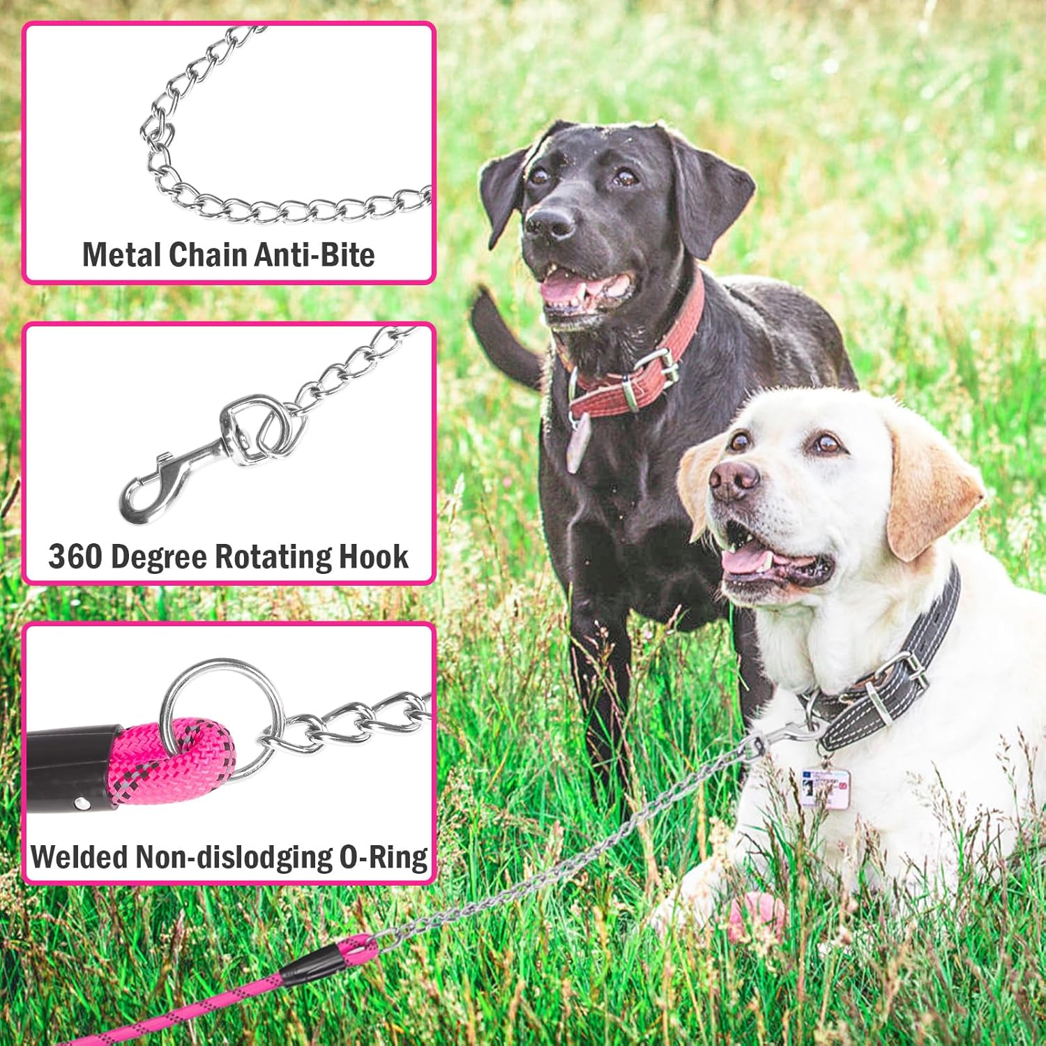 Detalle 2 de Homimp Chain Dog Leash for Medium to Large Dogs (6 ft) – Reflective, Heavy‑Duty, Chew‑Proof