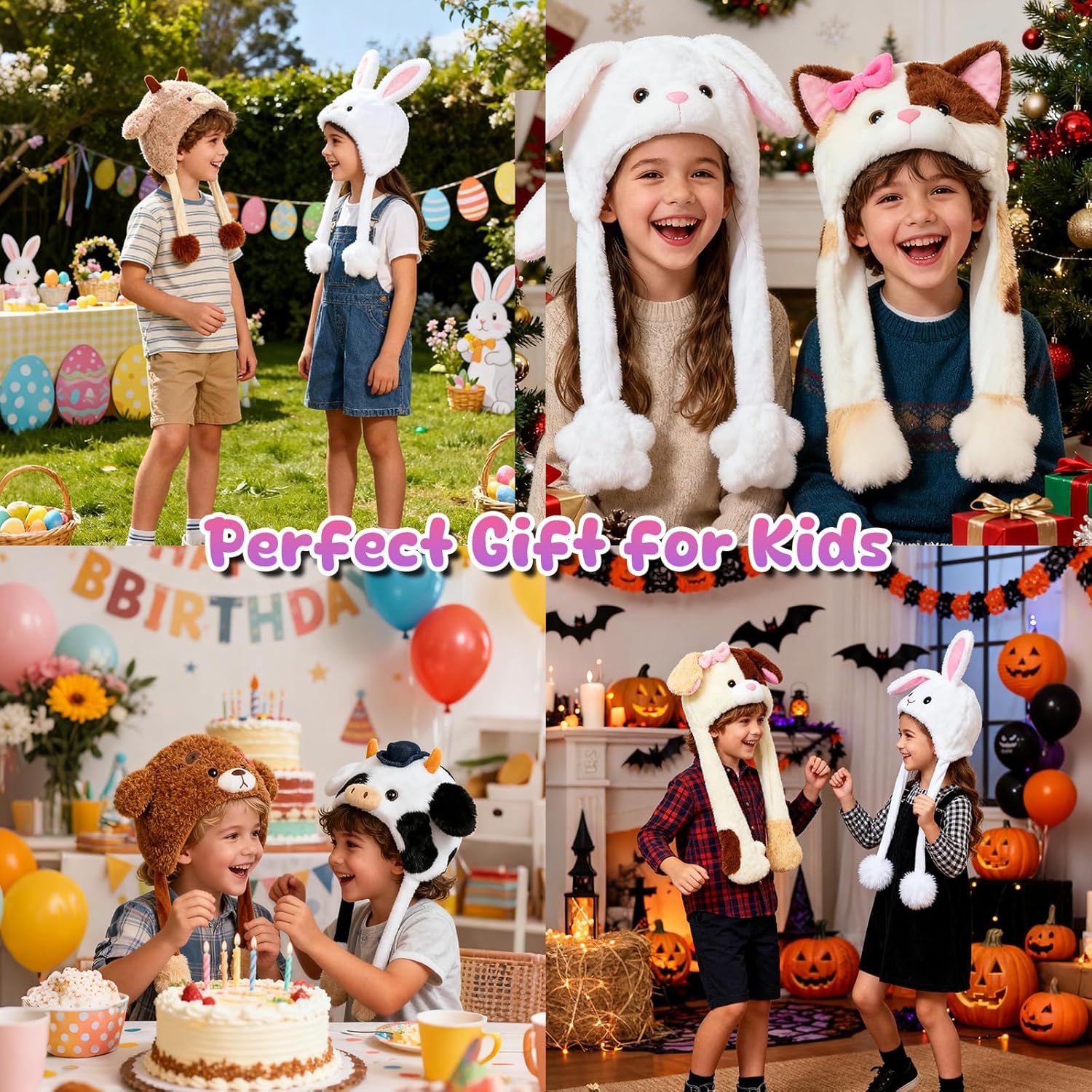 Detalle de Deletoys Animal Hat with Moving Ears, Jumping Pop-Up Plush Cap for Kids