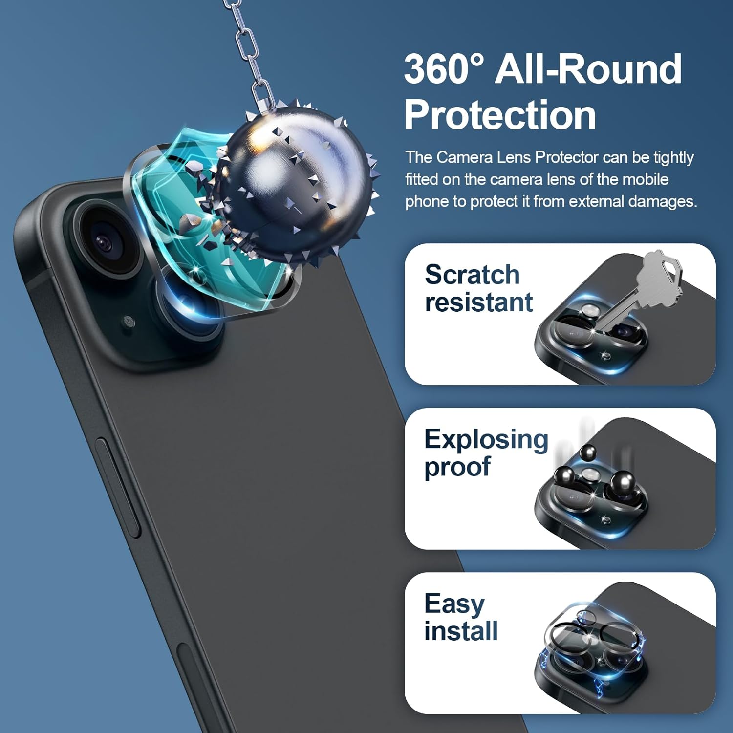 Detalle de GiiYoon 2+3 Pack Screen Protector for iPhone 15 Plus – 3 Tempered Glass Films + 2 Camera Lens Protectors