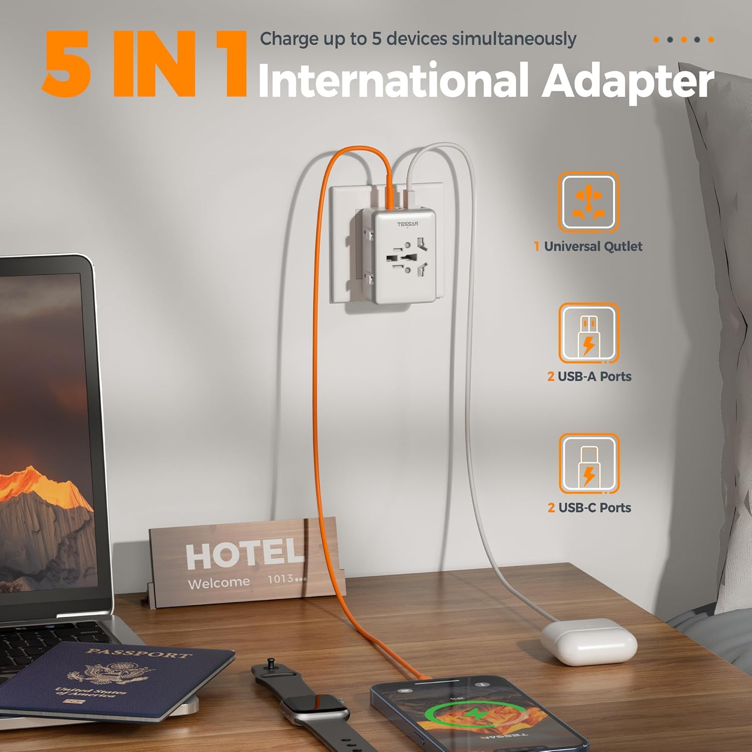 Thumbnail 1 de TESSAN Universal Travel Adapter 2 USB-C, 2 USB-A 🔌