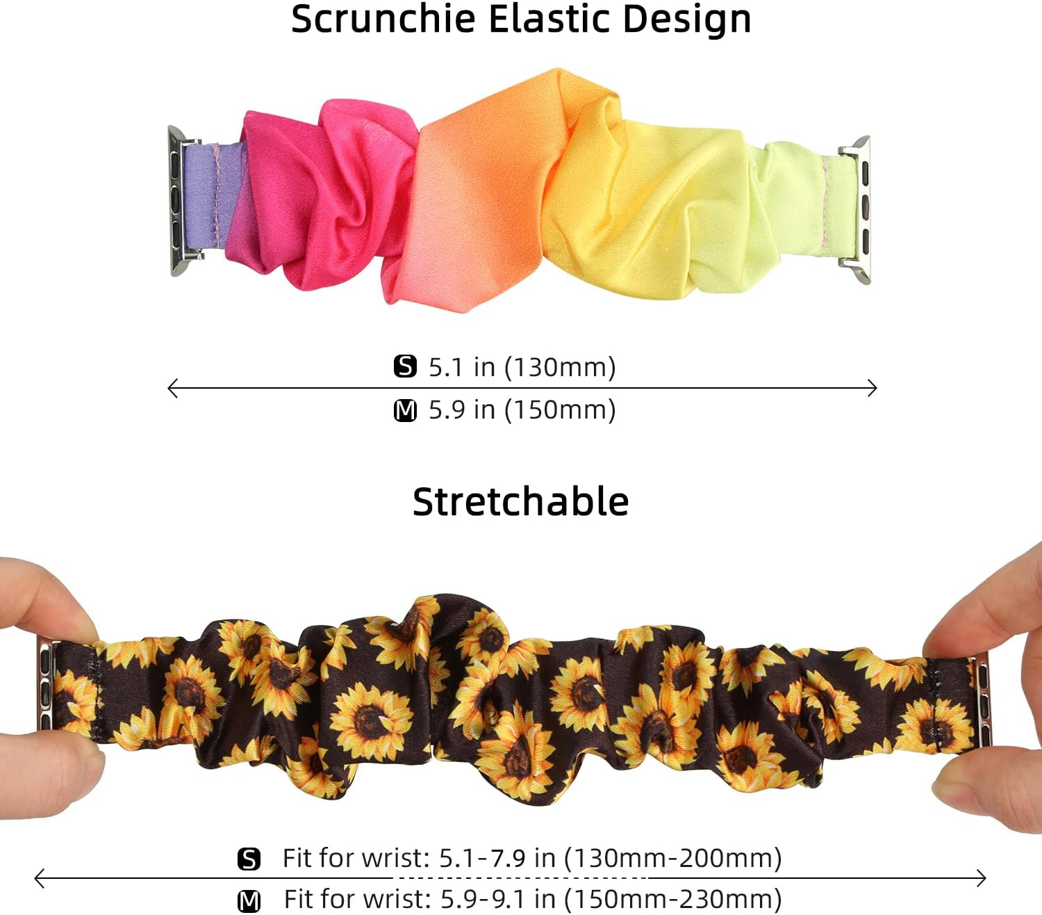 Detalle de Meideli 2 Pack Pattern Printed Fabric Wristband for Apple Watch — Scrunchie Elastic Strap