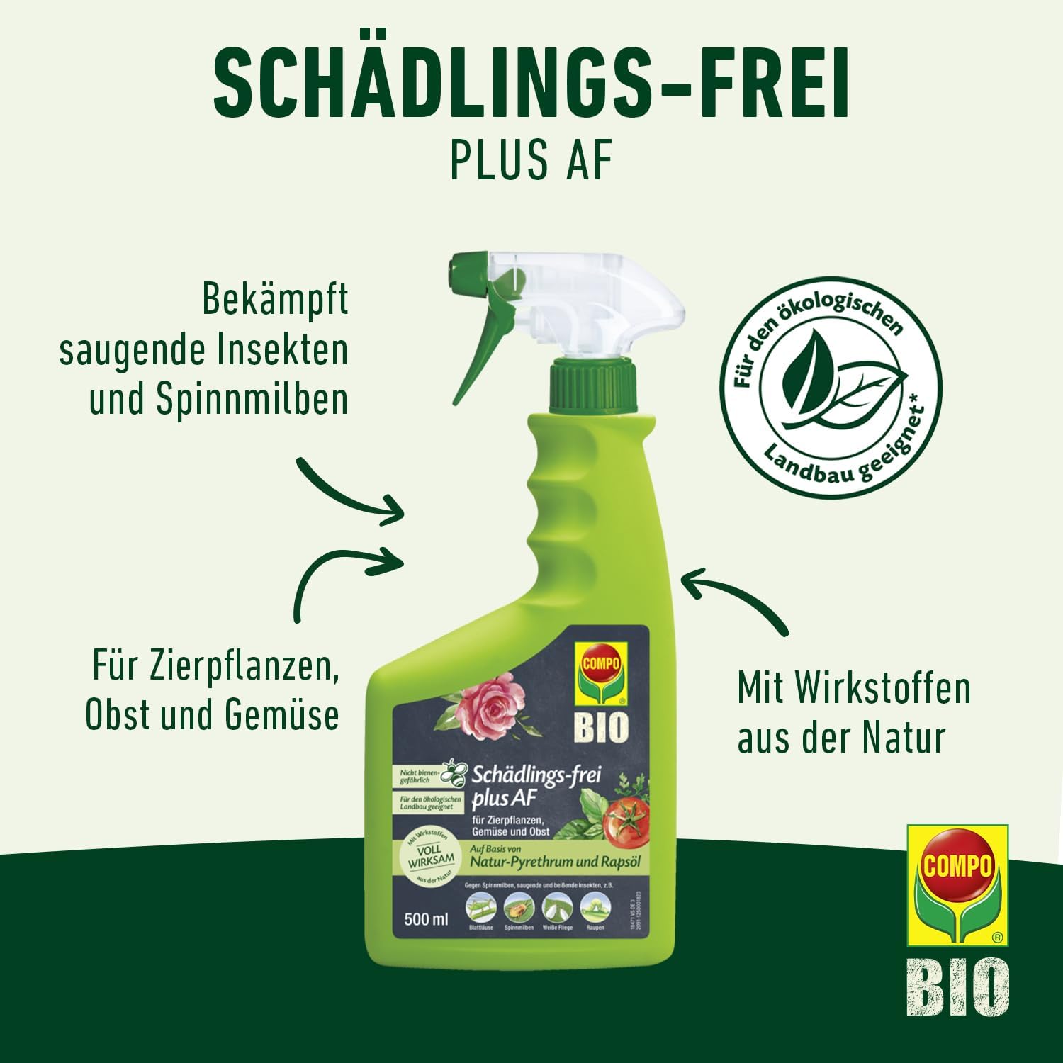 Detalle 2 de COMPO Schädlings-frei plus AF – Sprühinsektizid gegen Blattläuse, Schildläuse, Woll- und Schmierläuse (500 ml)