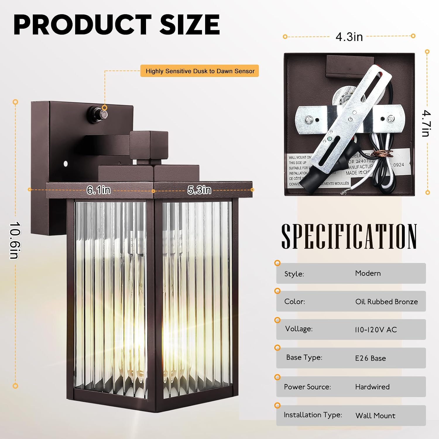 Detalle de hameso G009 Outdoor Wall Lights, 2-Pack, Oil-Rubbed Bronze with Dusk-to-Dawn Sensor