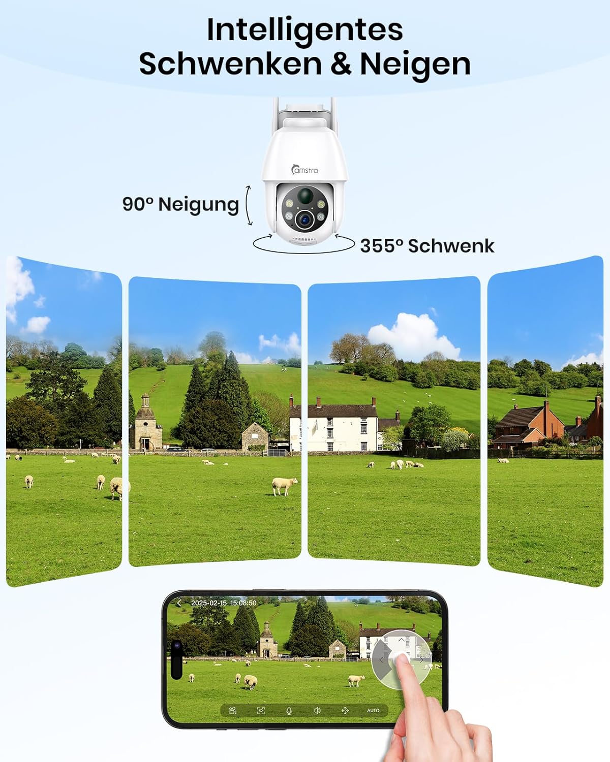 Thumbnail 4 de CAMSTRO Lot de 2 Caméras Surveillance WiFi Extérieures Solaires sans Fil — 360° PTZ, Détection PIR et Vision Nocturne