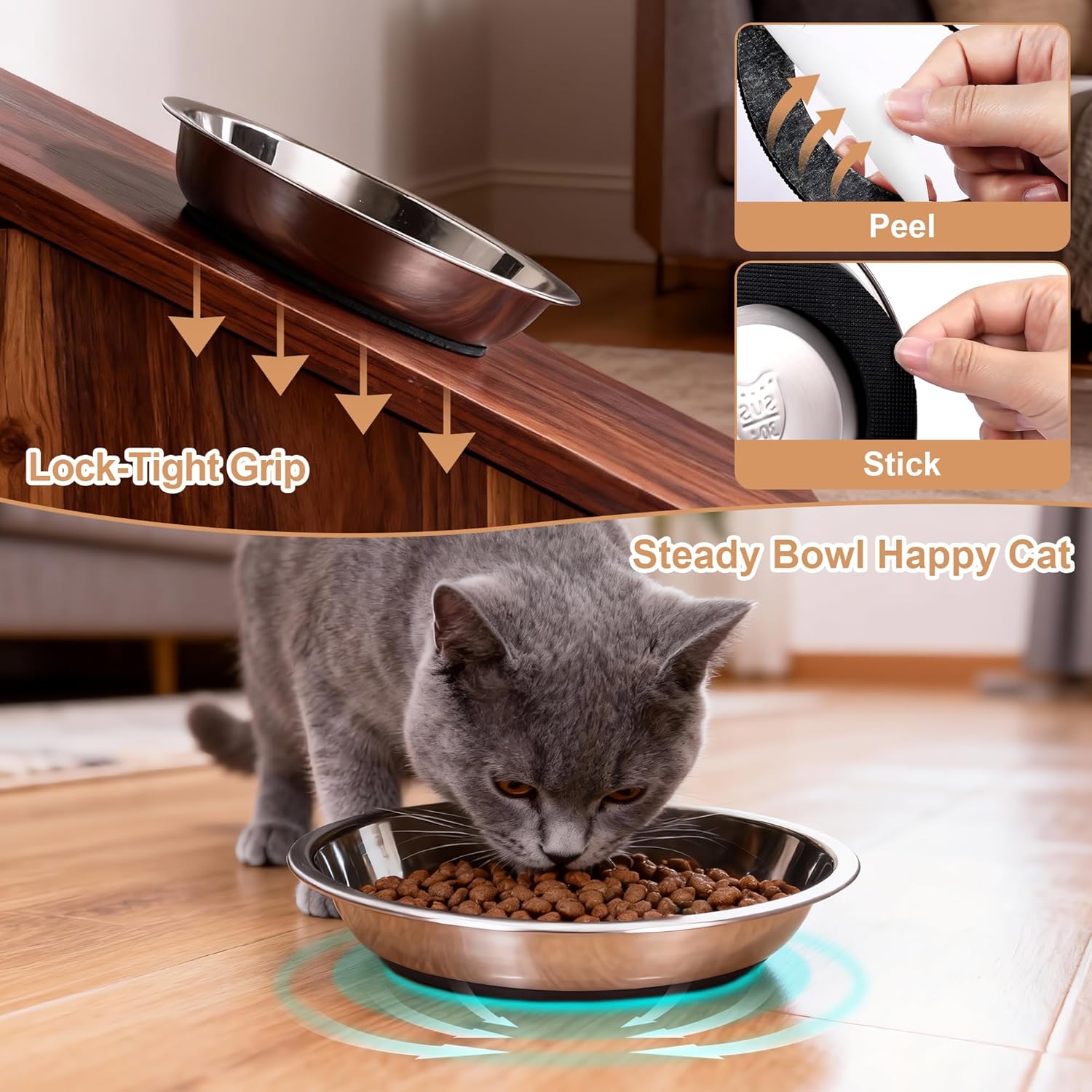 Detalle de TranRantic 2 Pcs Stainless Steel Cat Bowls – Non-Slip, Whisker-Friendly 18 cm Wide