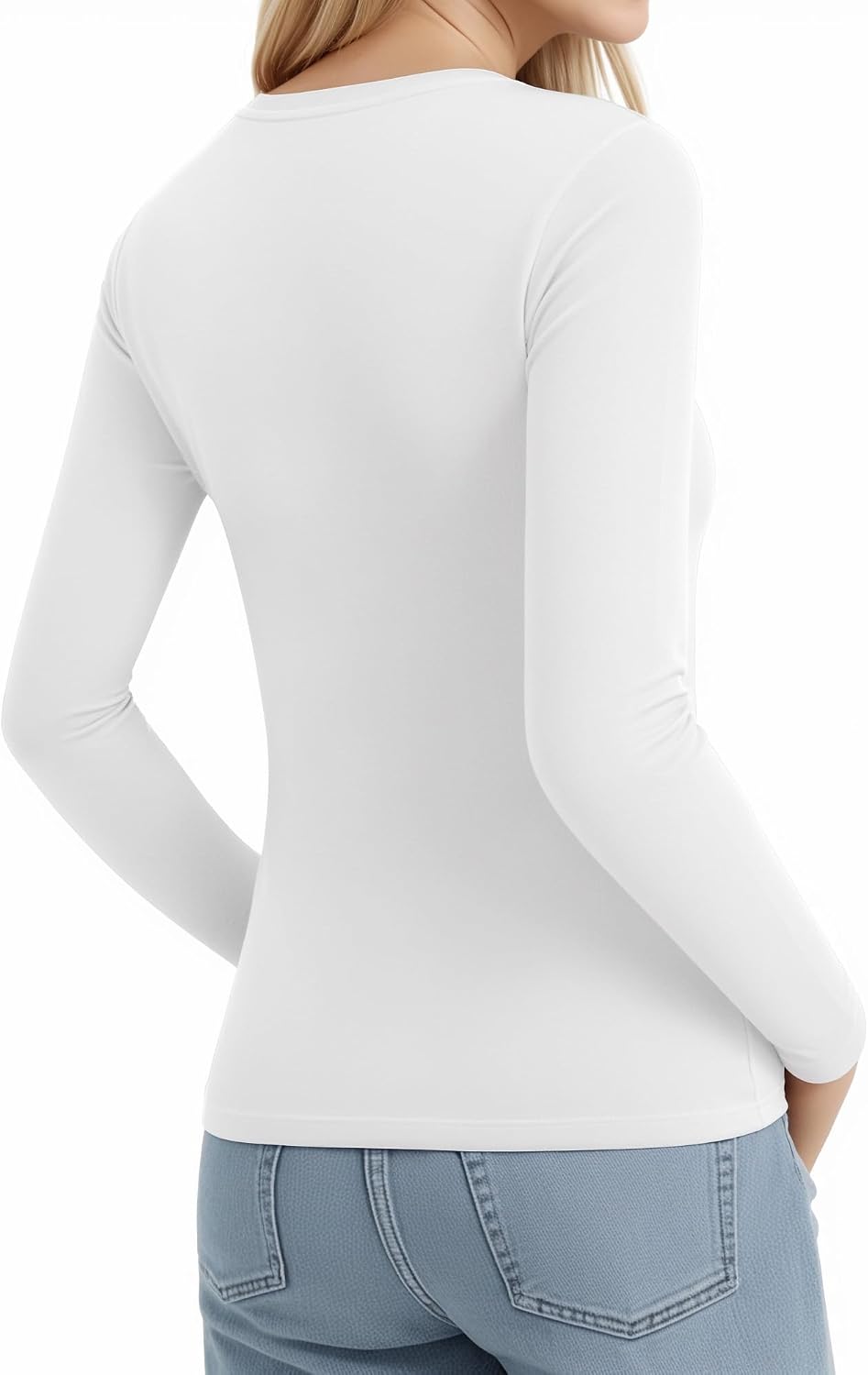 Detalle de ALGALAROUND Women's Long Sleeve Scoop Neck Top – Slim Fit Winter Tee