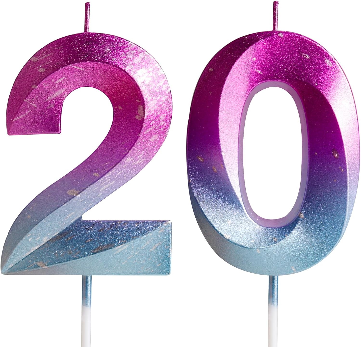 Detalle de Yiran 3D Birthday Candles – Colourful Numeral 20 Candle Set for Cakes