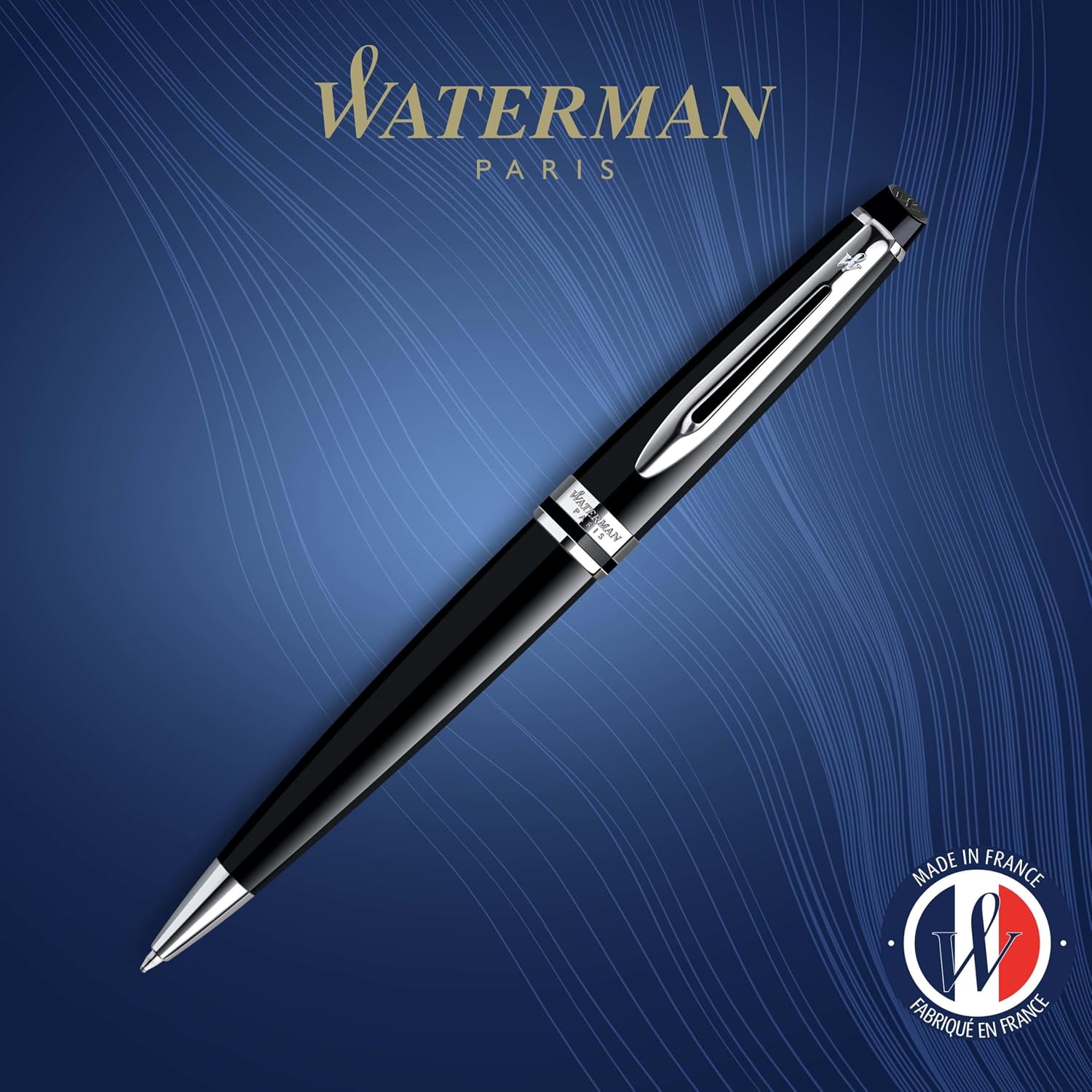 Detalle de Waterman Expert kulspetspenna med mediumspets, blått bläck och svart lack