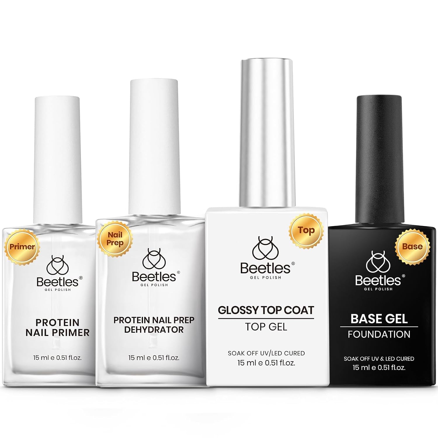 Detalle de Beetles Gel Base and Top Coat Kit with Dehydrator and Acid-Free Primer, 4 x 15 mL