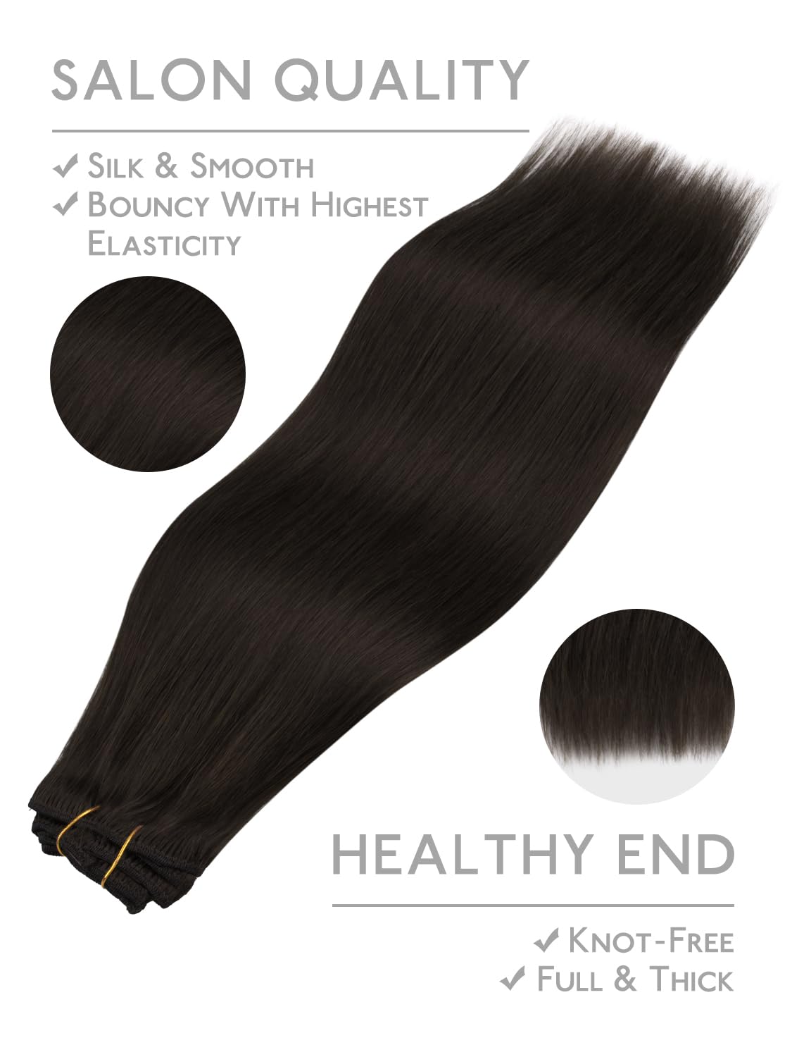 Detalle de WENNALIFE Clip-in Echthaar-Extensions Dunkelbraun (#2), 7-tlg, 55 g mit Clips