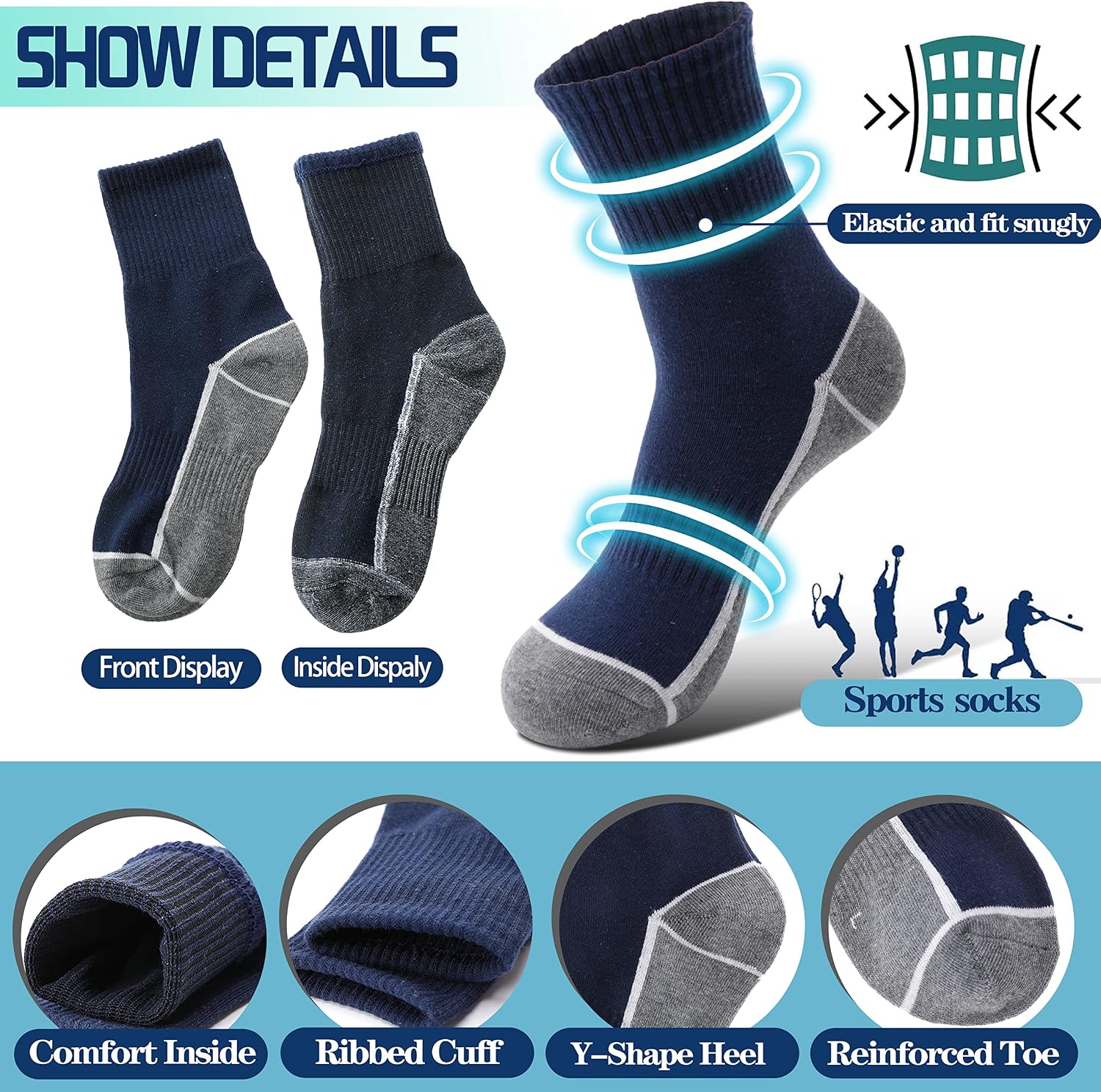 Detalle 2 de Kids athletic socks 6 pairs for trainers