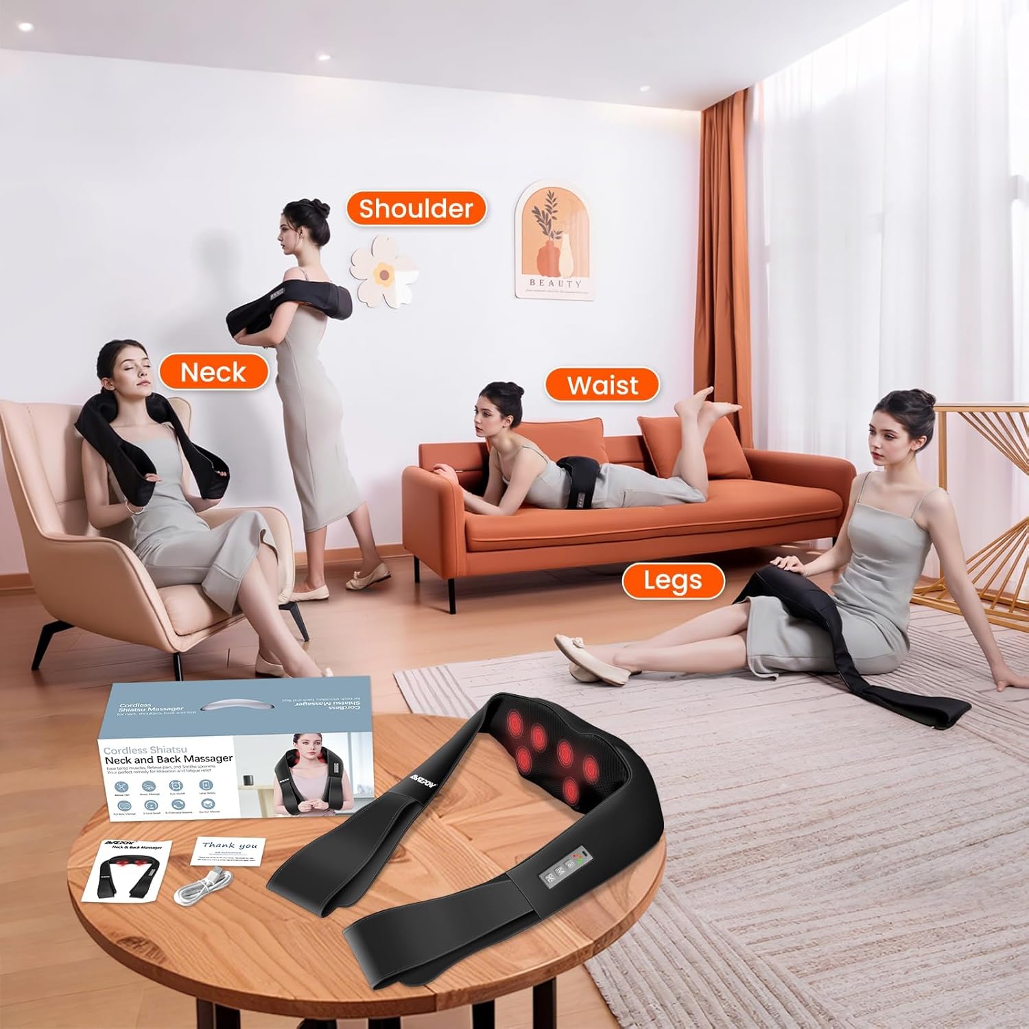 Thumbnail 3 de AMZPONY Cordless Neck Massager with Heat, Rechargeable Shiatsu Deep Tissue for Neck, Shoulders & Back