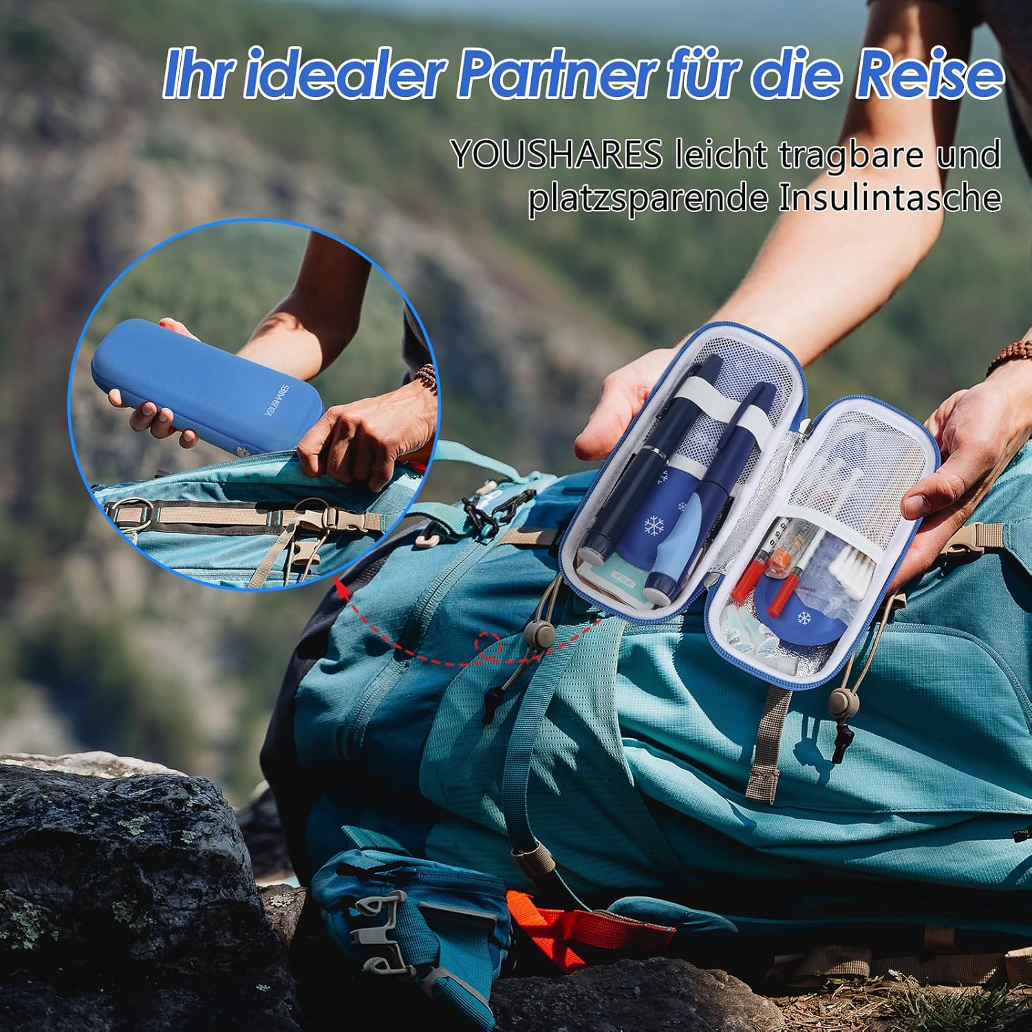 Thumbnail 1 de YOUSHARES Insulin-Kühltasche mit 2 Kühlakkus (TSA) für Insulin Pen, EpiPen & Zubehör – blau