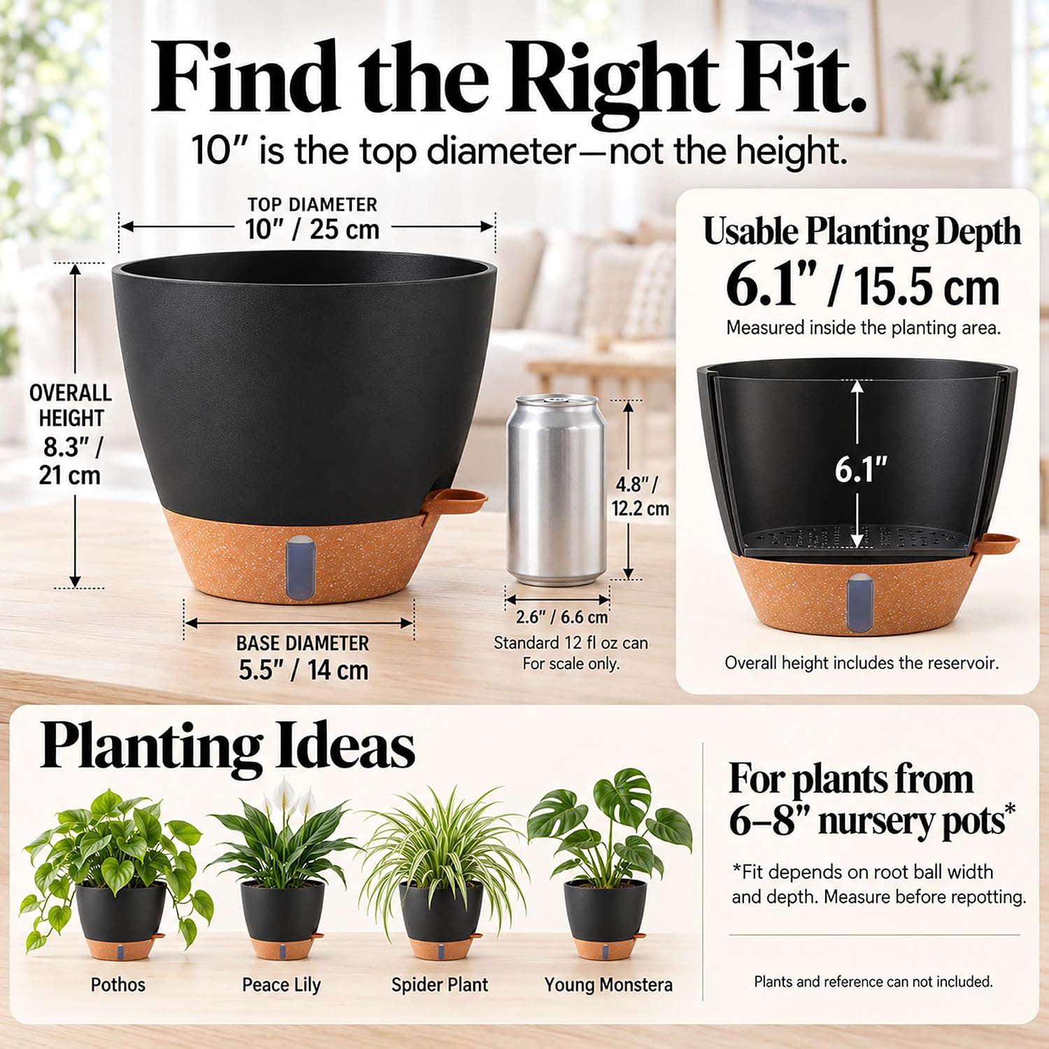 Detalle de Fielda 10-Inch Self-Watering Planters, 2-Pack with Water-Level Window