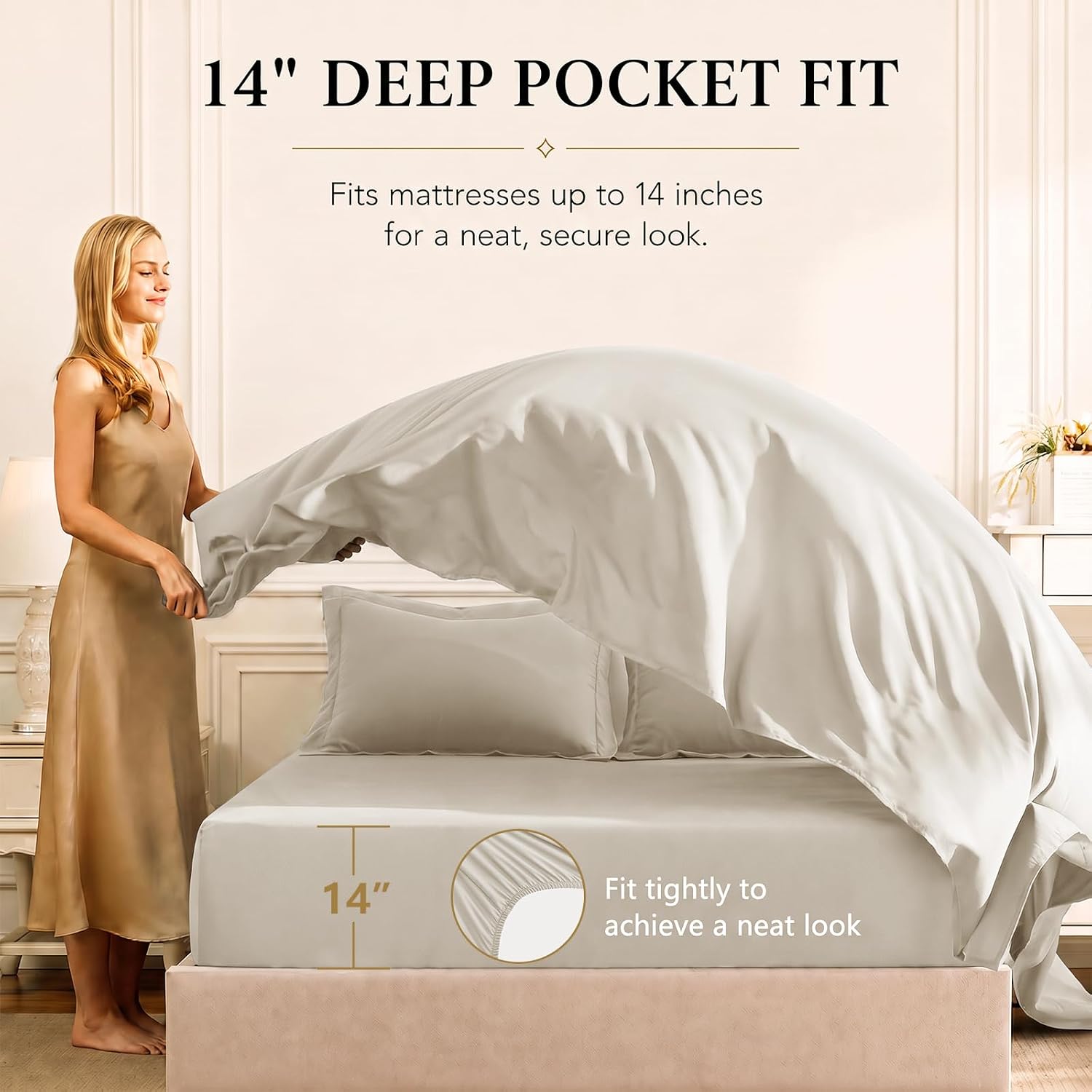 Detalle de CozyLux King Size Beige 7-Piece Bed in a Bag Comforter Set