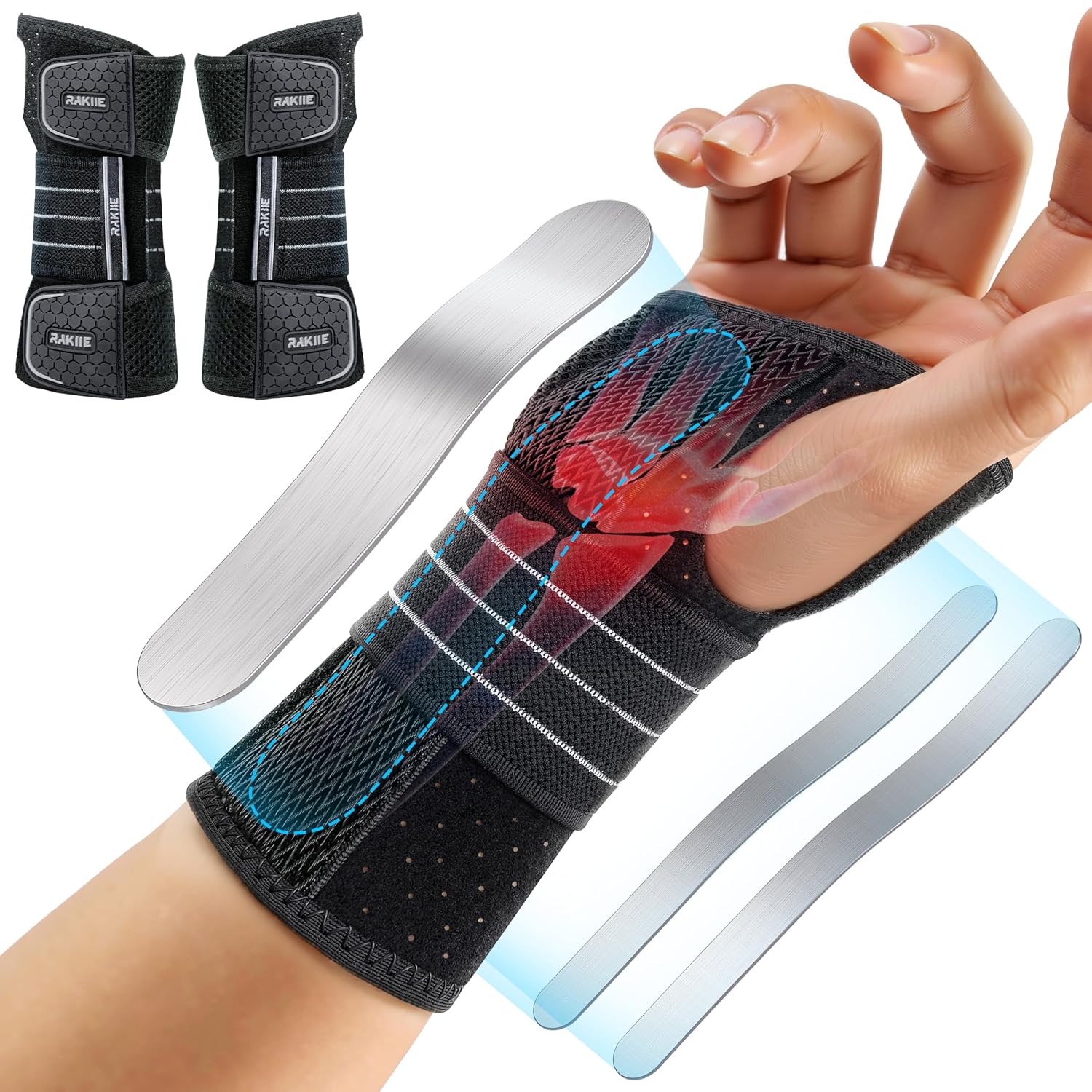 Detalle de Rakiie carpal tunnel wrist braces 2 pack