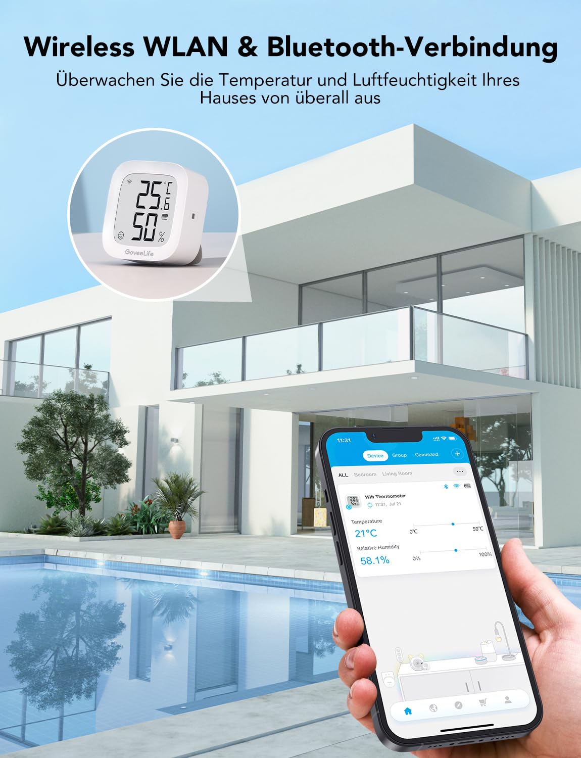 Thumbnail 1 de GoveeLife WLAN Hygrometer Thermometer für innen – Digitales Temperatur- und Luftfeuchtemessgerät mit App