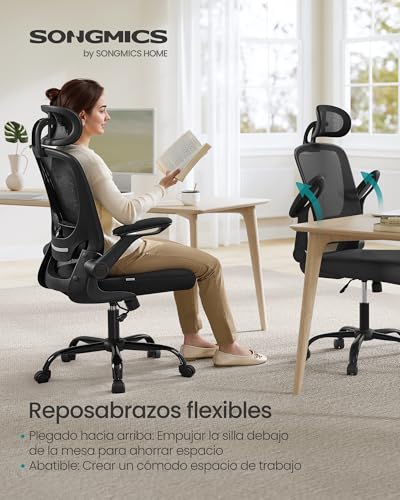Detalle de SONGMICS Silla de Escritorio Ergonómica con Malla y Reposabrazos Abatibles