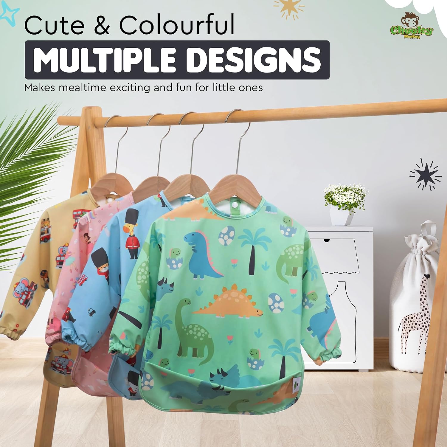 Thumbnail 6 de Cheeky Monkey Waterproof Long Sleeve Bibs with Sleeves (6–24 Months) for Weaning