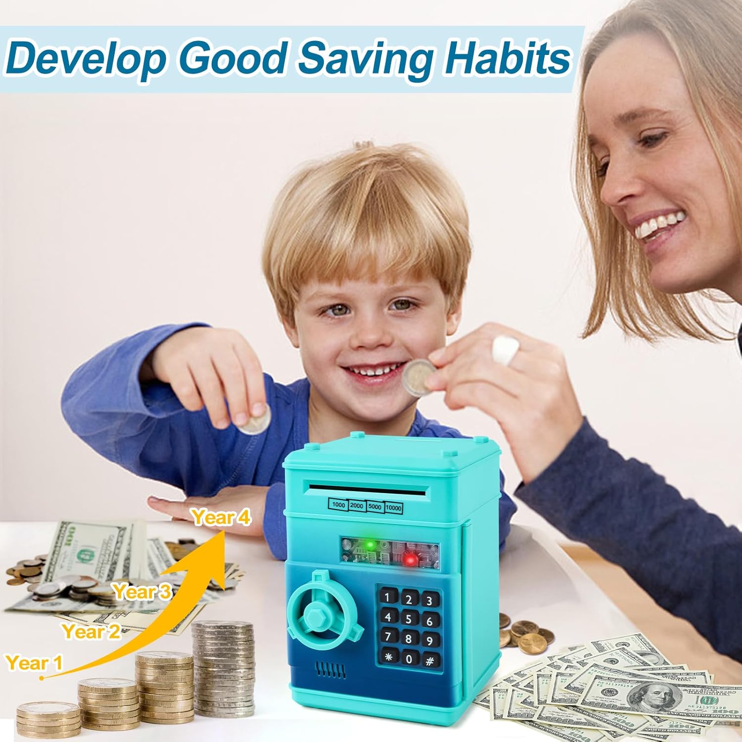 Thumbnail 1 de Refasy Kids Electronic Piggy Bank ATM Cash Coin Bank with 4-Digit Password (Age 3–12)