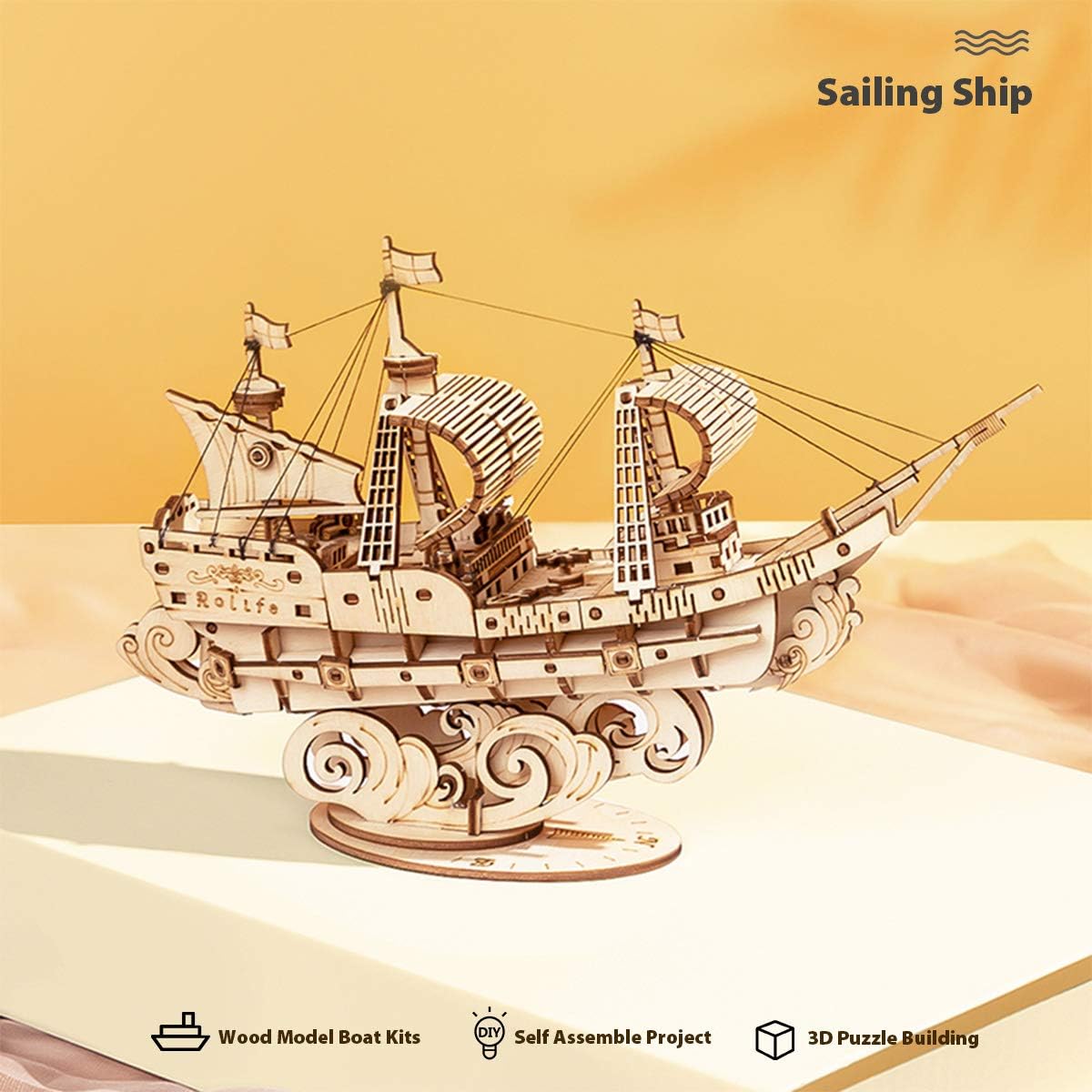 Detalle 2 de Rolife Bateau à Voile Puzzle 3D en bois TG305, maquette à construire pour adultes (modélisme & décoration)