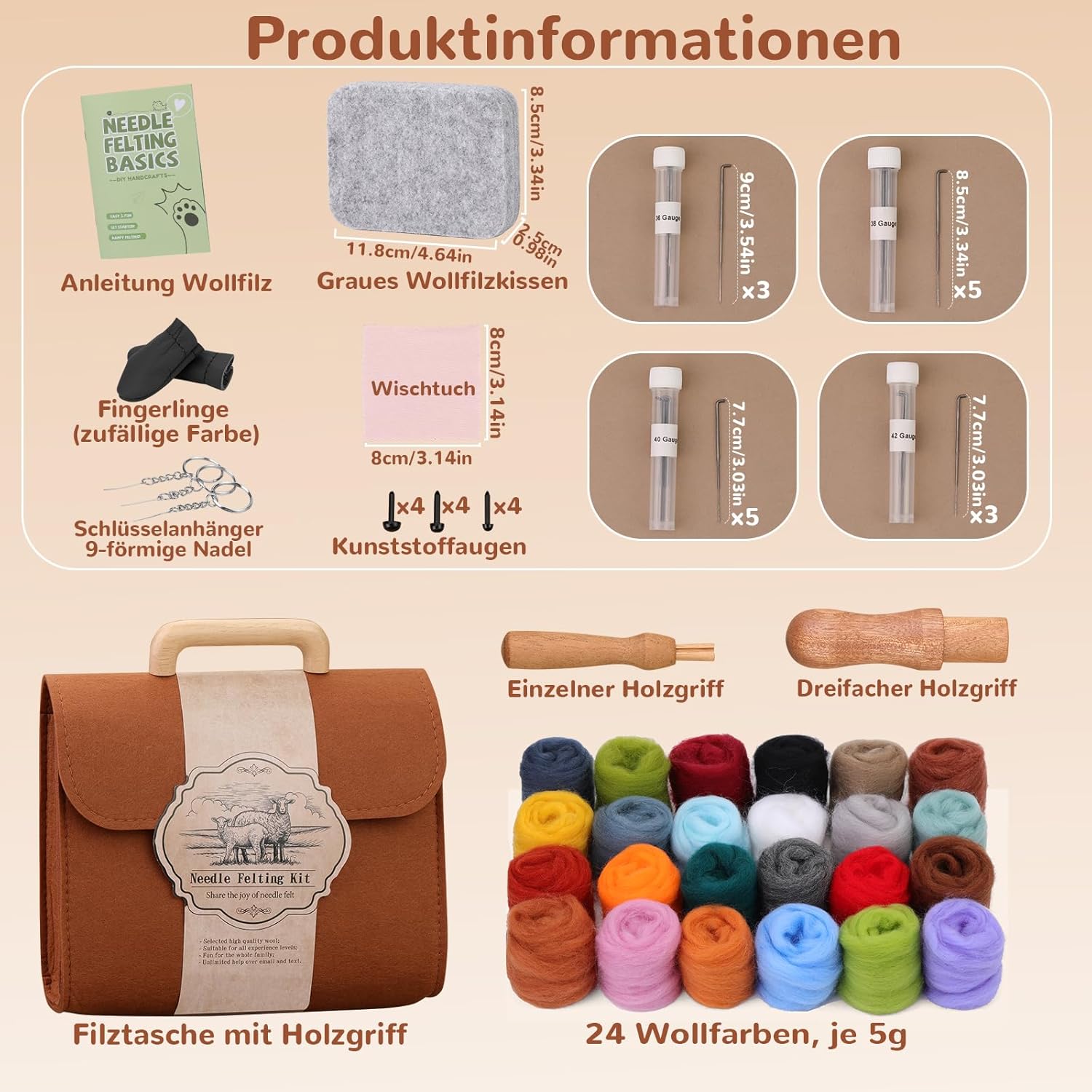 Thumbnail 1 de Reovin Nadelfilzset in 24 Farben – Komplettes Set zum Nadelfilzen mit Aufbewahrungstasche