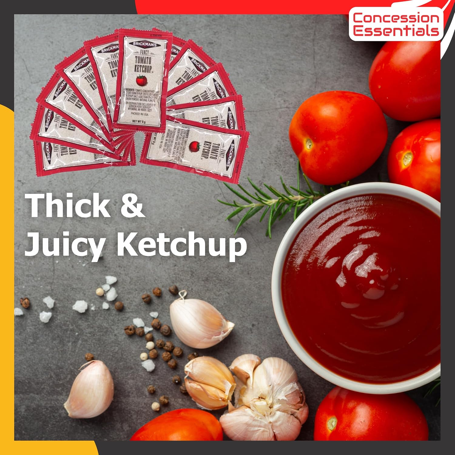 Thumbnail 2 de Concession Essentials Brickman's Ketchup Packets, 9g, Pack of 100