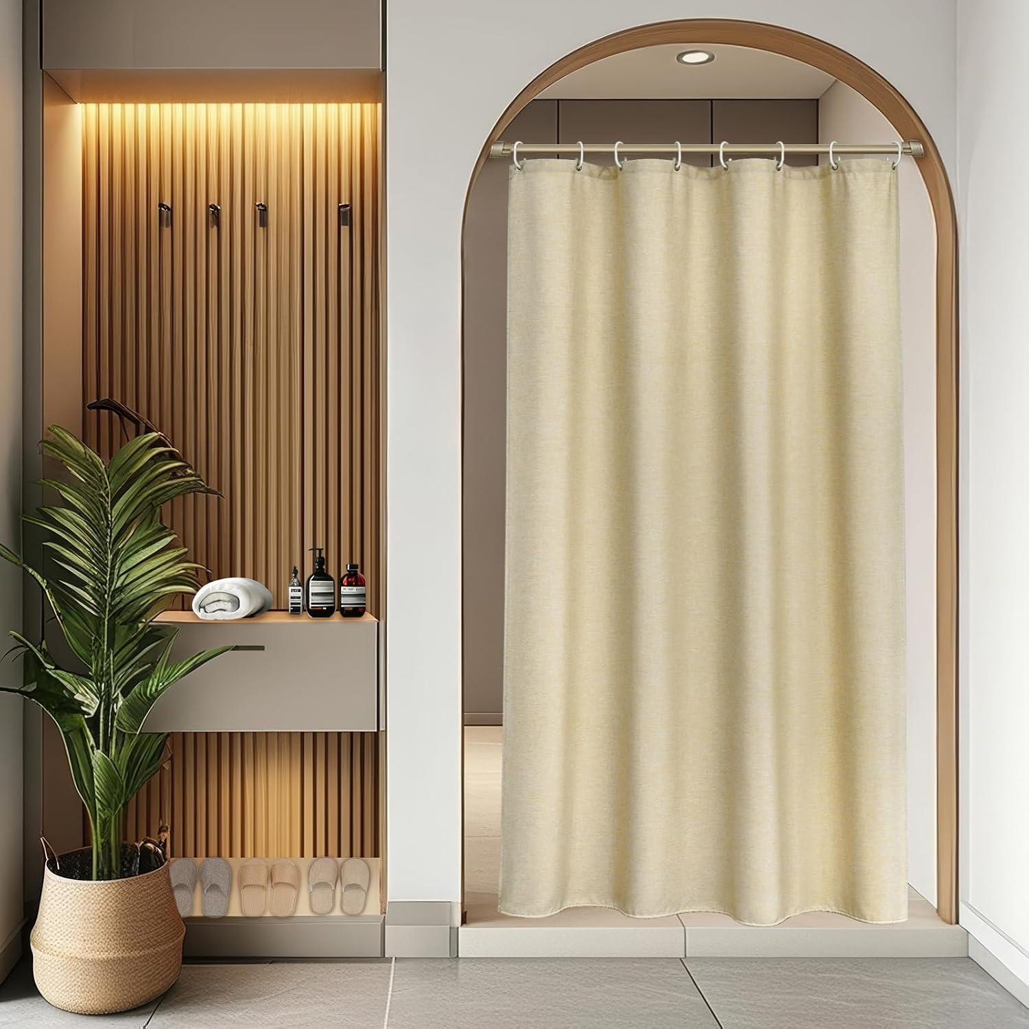EurCross Rideau de douche en lin texturé beige 120x180 cm – imperméable et lavable