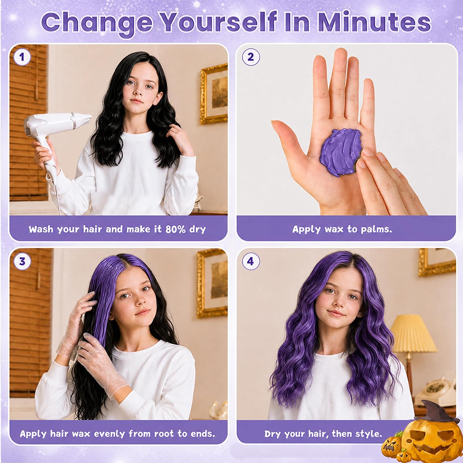 Detalle 2 de KENINA Temporary Purple Hair Color Wax, Washable Styling Color for Kids and Adults