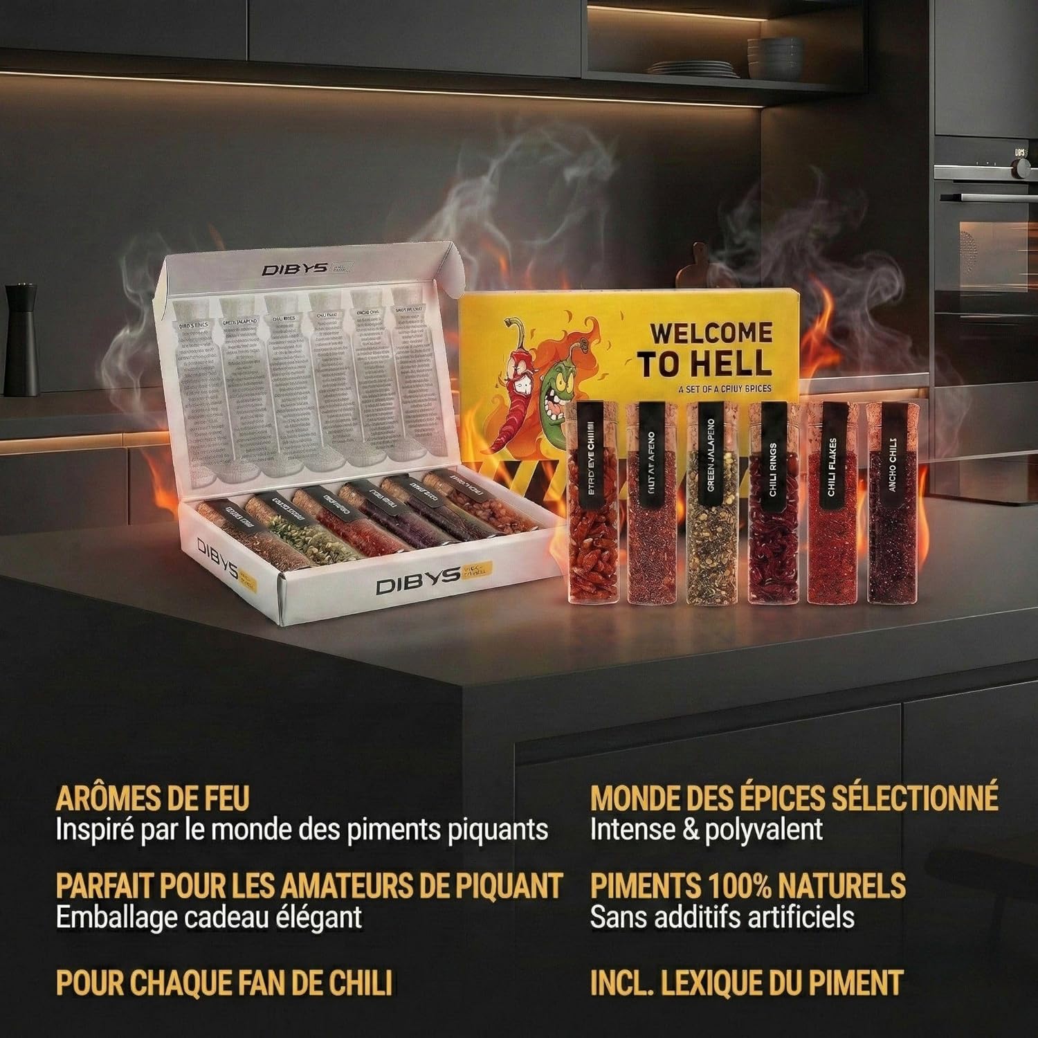 Thumbnail 2 de Coffret DIBYS de piments forts avec cartes recettes – Mélange éponyme de jalapeño, ancho et Bird’s Eye