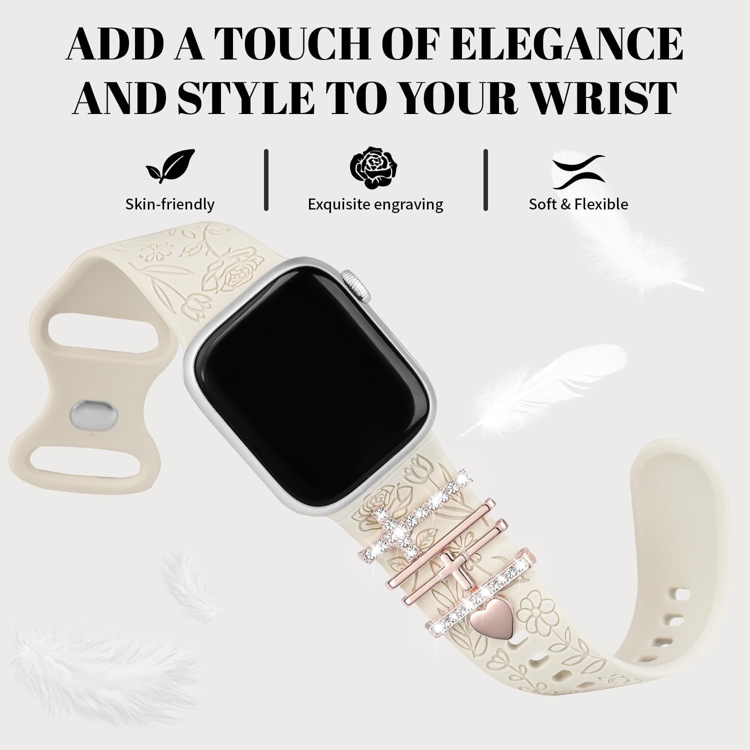 Thumbnail 4 de Designer Flower Engraved Strap with Charming Decoration for Apple Watch – 38–46mm